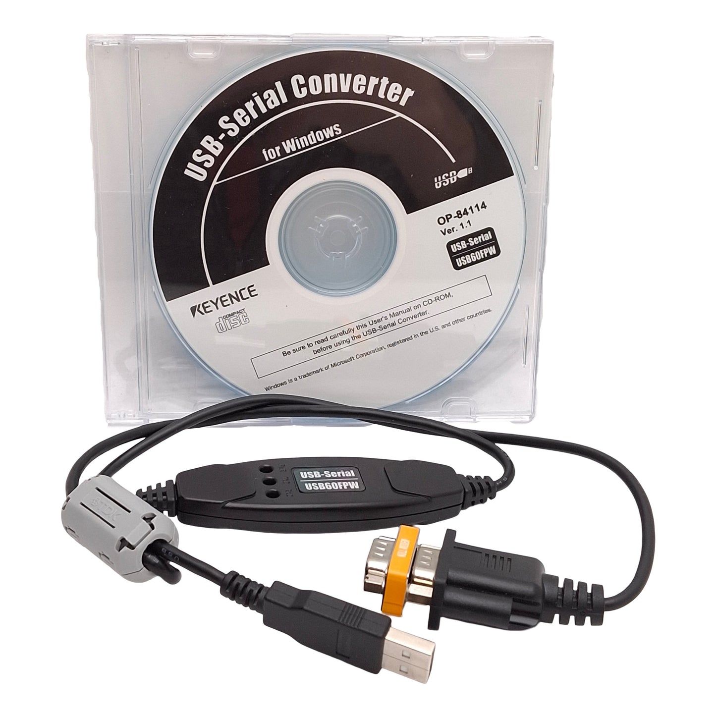 Used Keyence OP-84114 USB-Serial Barcode Scanner Cable, RS-232 D-Sub 9-Pin to USB