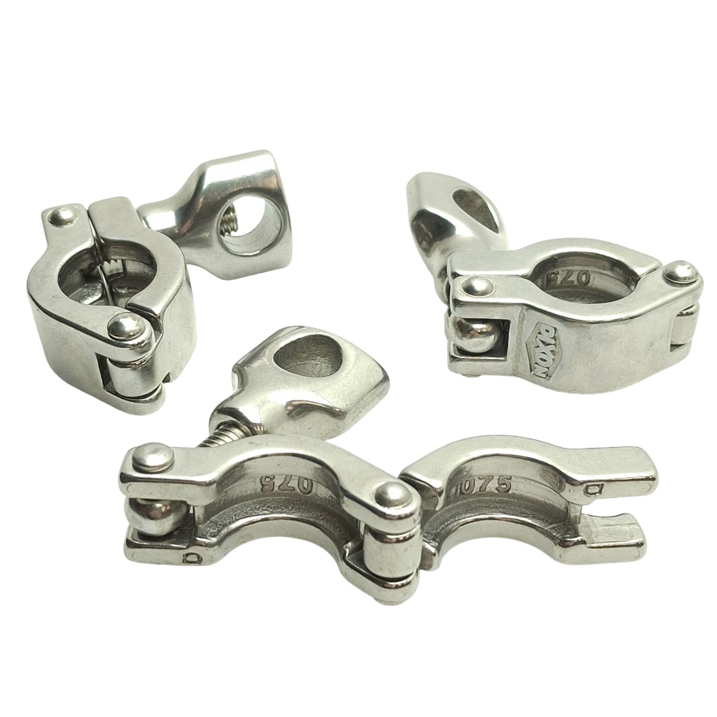 Used Lot of 3 Dixon 13MHHM50-75 Tri-Clamp Sanitary Clamps for 1/2in & 3/4in Tube