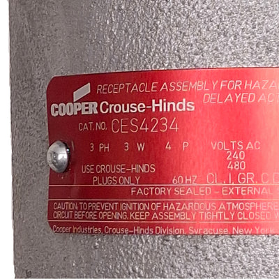 Used Cooper Crouse-Hinds CES4234 Arktite CES Receptacle 120-240VAC/480VDC, 30A/60A