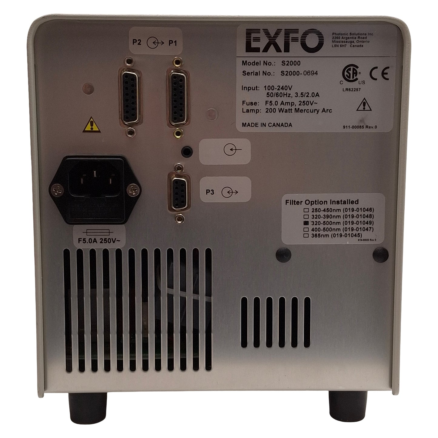 Used EXFO S2000 OmniCure UV Curing System 320-500nm, 40W/cm², 120-240VAC, 184hrs