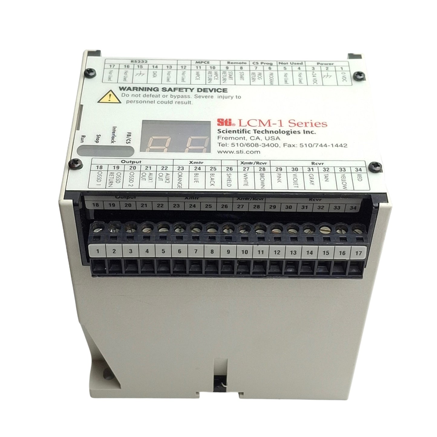 Used Sti 70116-1000 LCM-1 Light Curtain Safety Controller, PNP, 24VDC 1.7A, DIN Mount