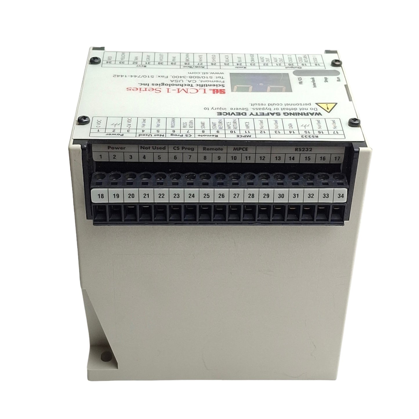 Used Sti 70116-1000 LCM-1 Light Curtain Safety Controller, PNP, 24VDC 1.7A, DIN Mount