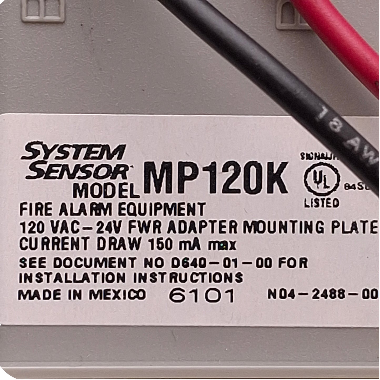 Used System Sensor MP120K Adapter Mounting Plate 150mA Max, 96-132VAC Operating