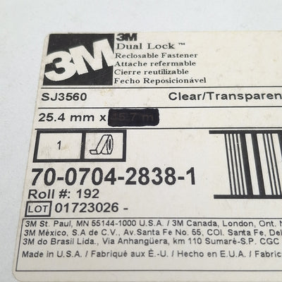 Used 3M Dual Lock 70-0704-2838-1 SJ3560 Reclosable Fastener, Clear, 1in W x 20yd