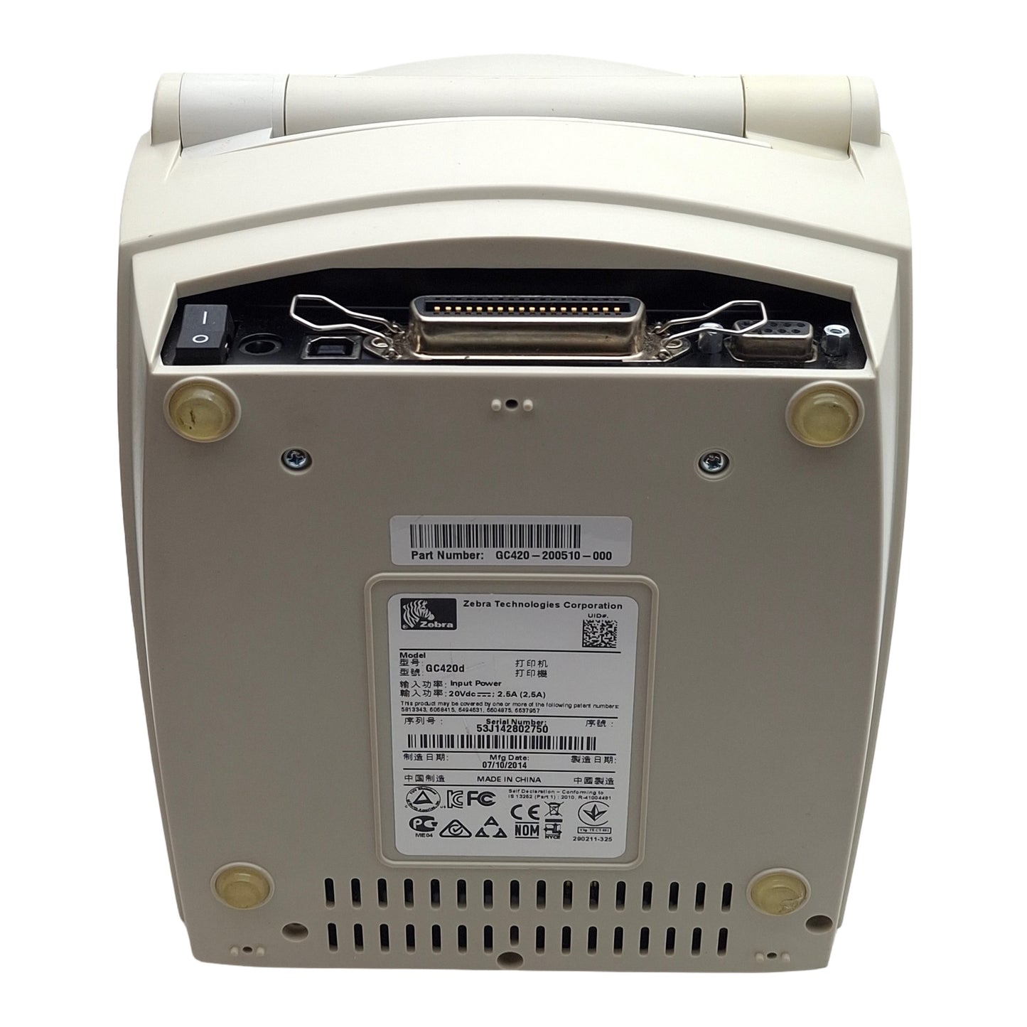 Used Zebra GC420-200510-000 GC420D Thermal Barcode Printer, 203dpi, 4in Width, 20VDC