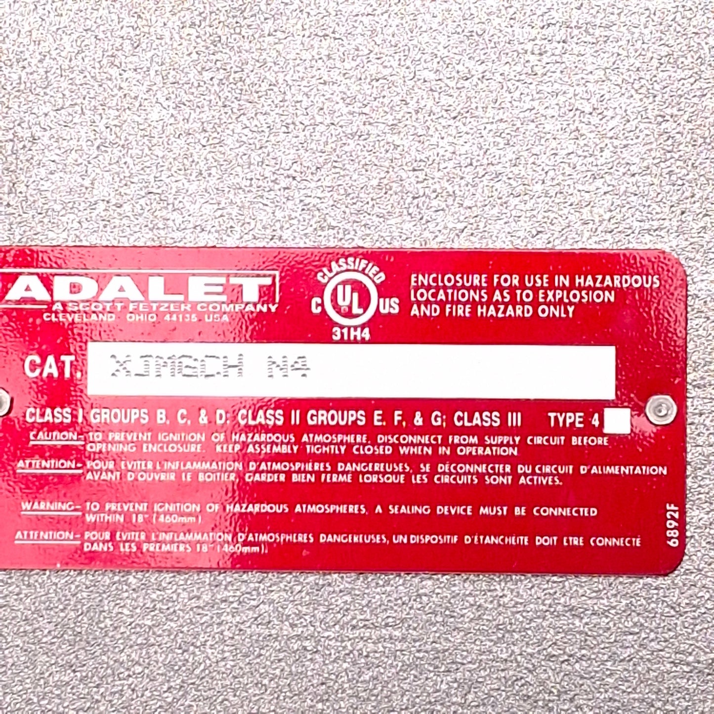 Used Adalet XJMGCH N4 Explosion Proof Meter Housing 6-3/4"x6-3/4"x8" *Broken Mount*