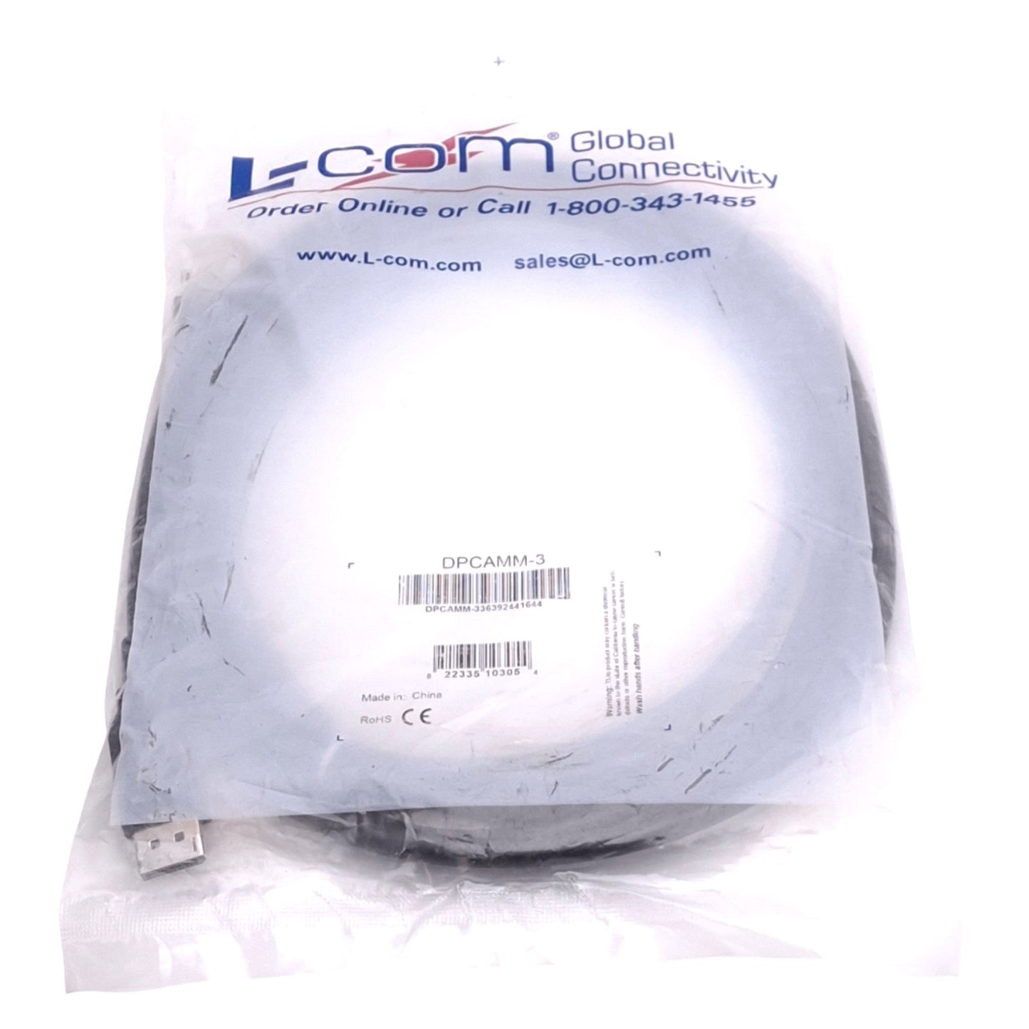 New L-com DPCAMM-3 Video Cable, DisplayPort Male to Male, 3m Length