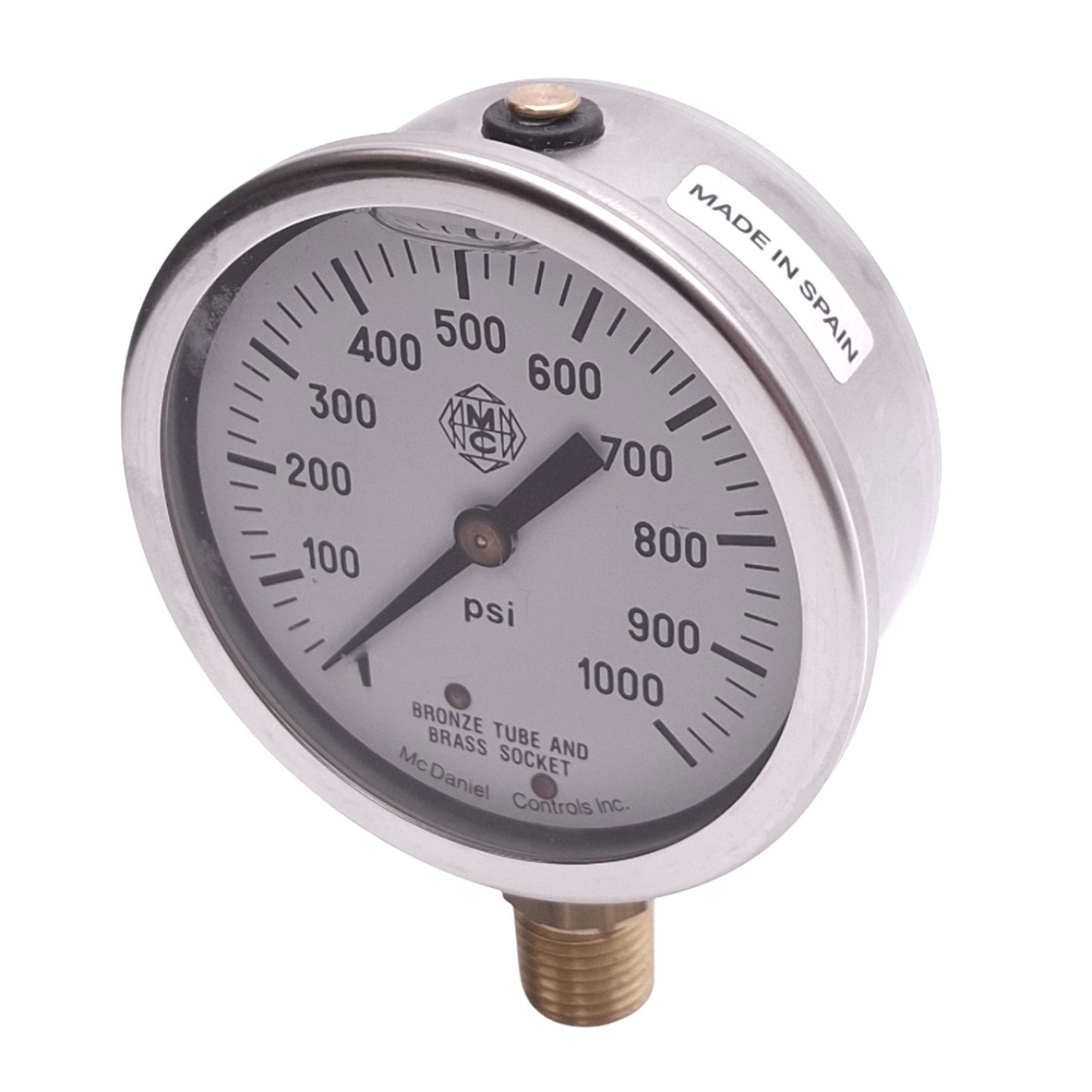 New McDaniel Controls KK-GF Pressure Gauge, 2-1/2in Face, 0-1000psi, 1/4in NPT