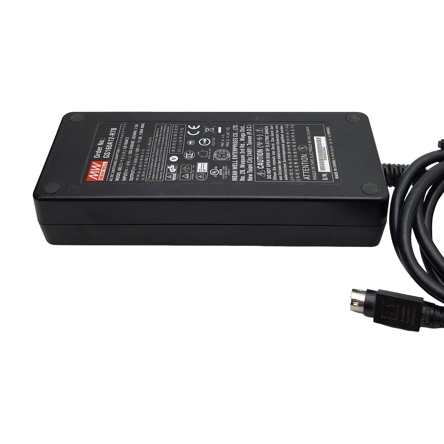 Used Meanwell GS160A12-R7B Power Supply, 100-240VAC In, 11.5A 12VDC Out, 4-Pin DIN