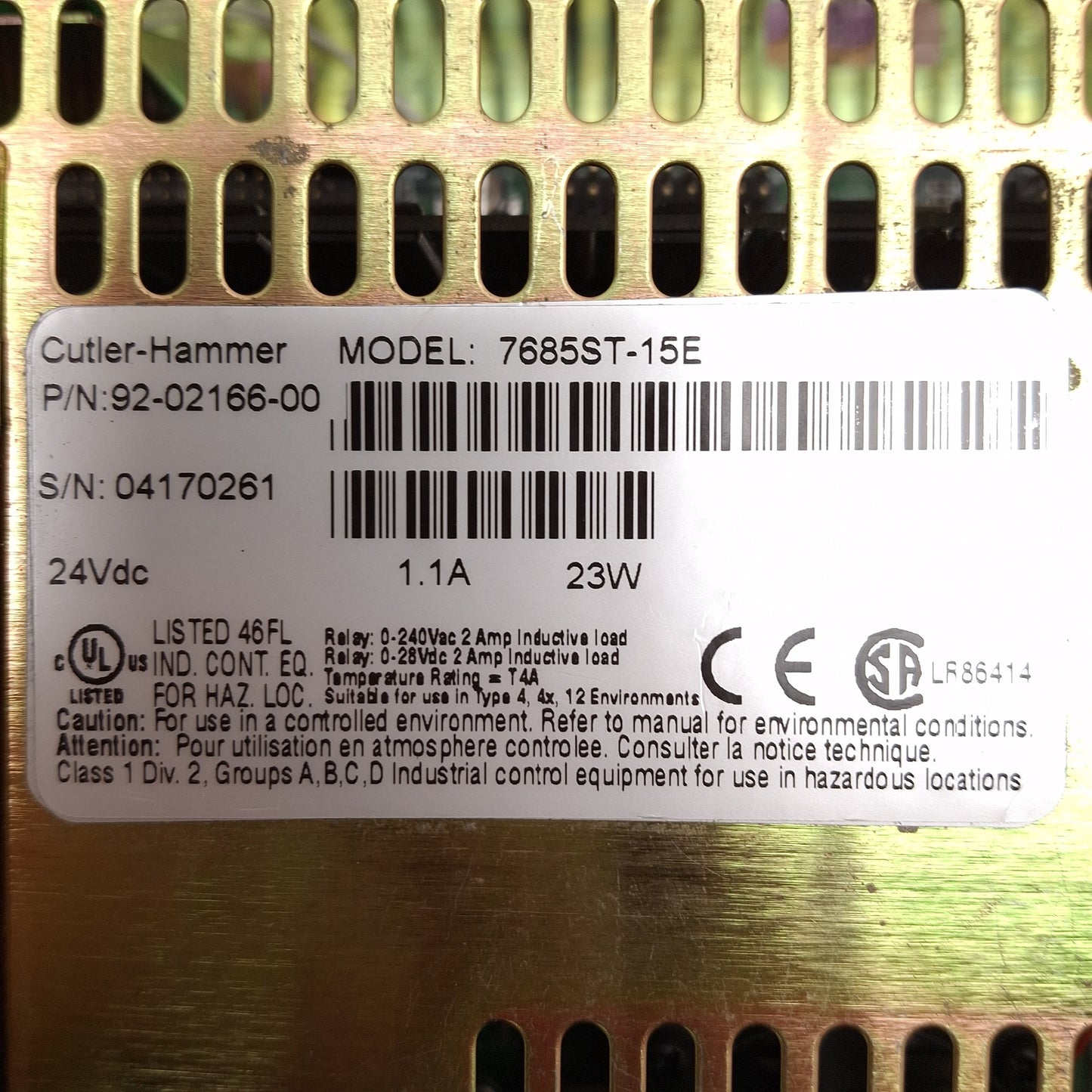 Used Cutler-Hammer 7685ST-15E PanelMate ePro PS Enterprise Edition HMI 15" TFT, 24VDC