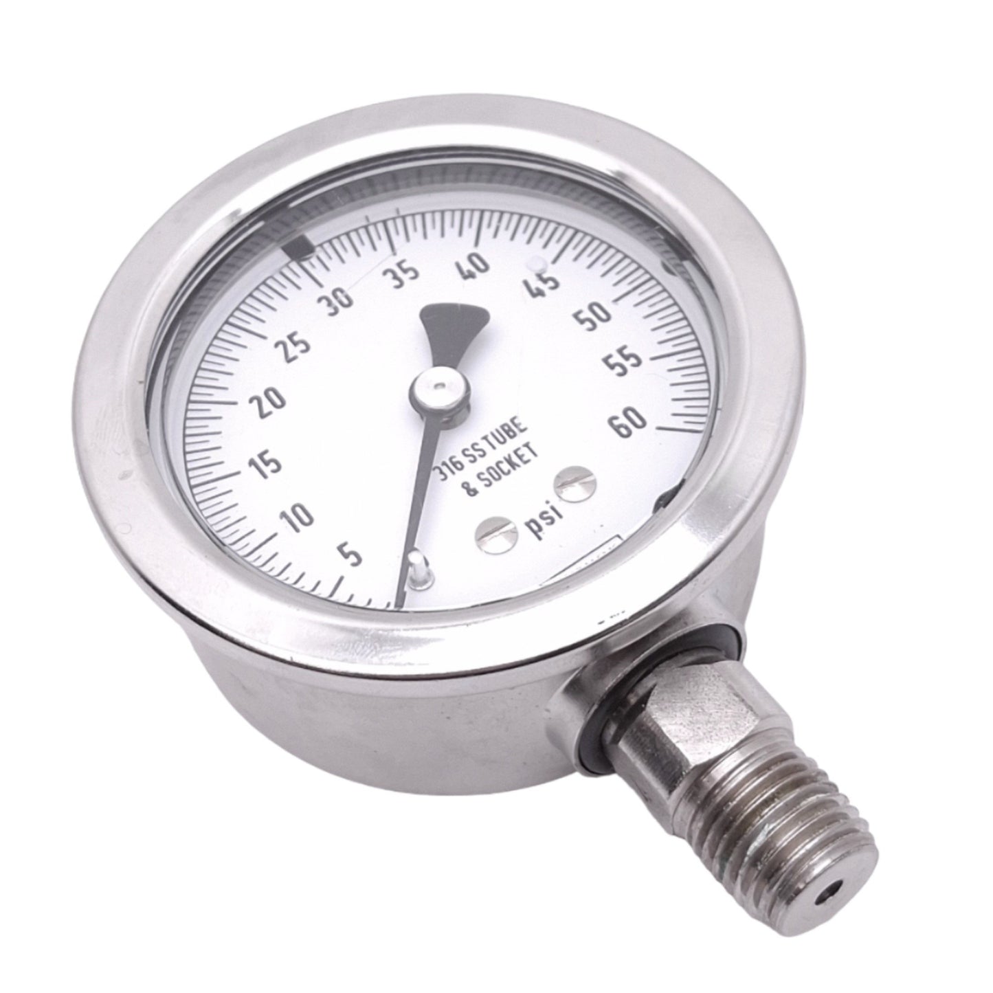 Used NOSHOK 25-400-60-psi Air Pressure Gauge, 2-1/2in Face, 0-60psi, 1/4in NPT