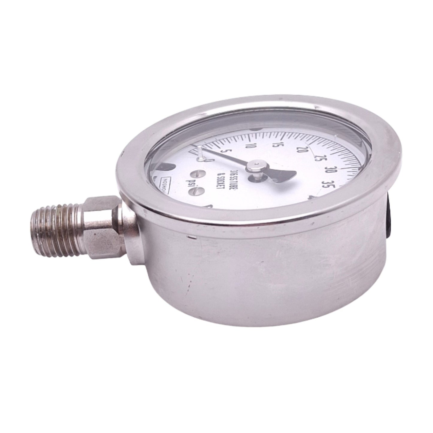 Used NOSHOK 25-400-60-psi Air Pressure Gauge, 2-1/2in Face, 0-60psi, 1/4in NPT