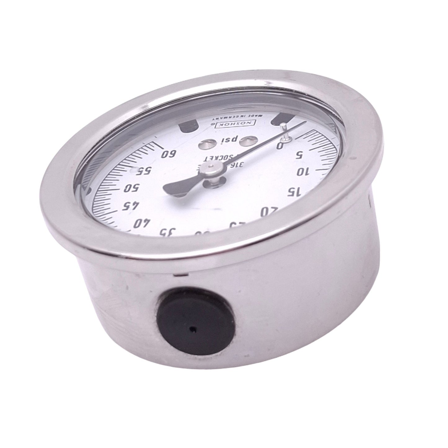 Used NOSHOK 25-400-60-psi Air Pressure Gauge, 2-1/2in Face, 0-60psi, 1/4in NPT