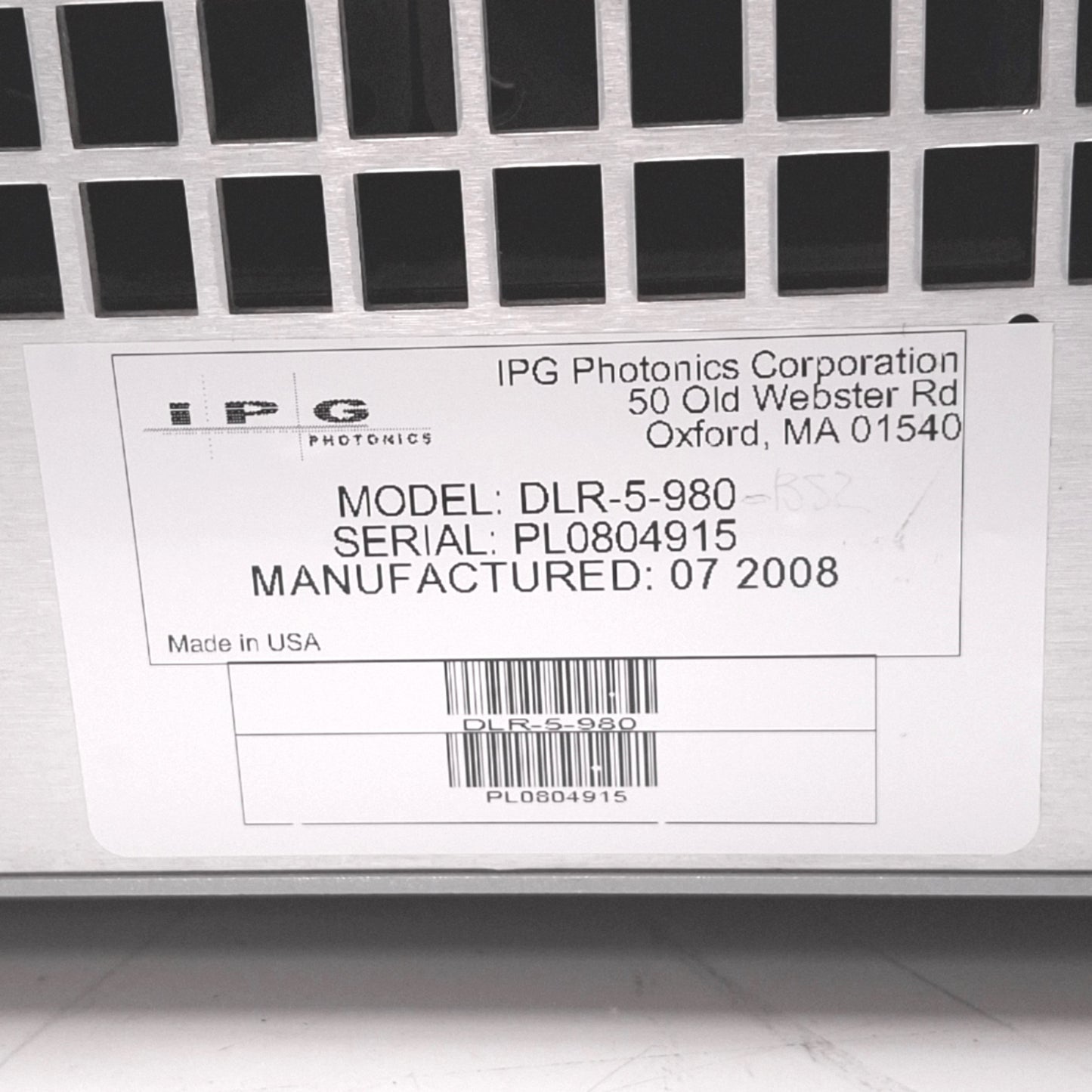 Used IPG Photonics DLR-5-980 Diode Laser Rack, 5W 980nm, 100-240VAC, 19" 3U Mount