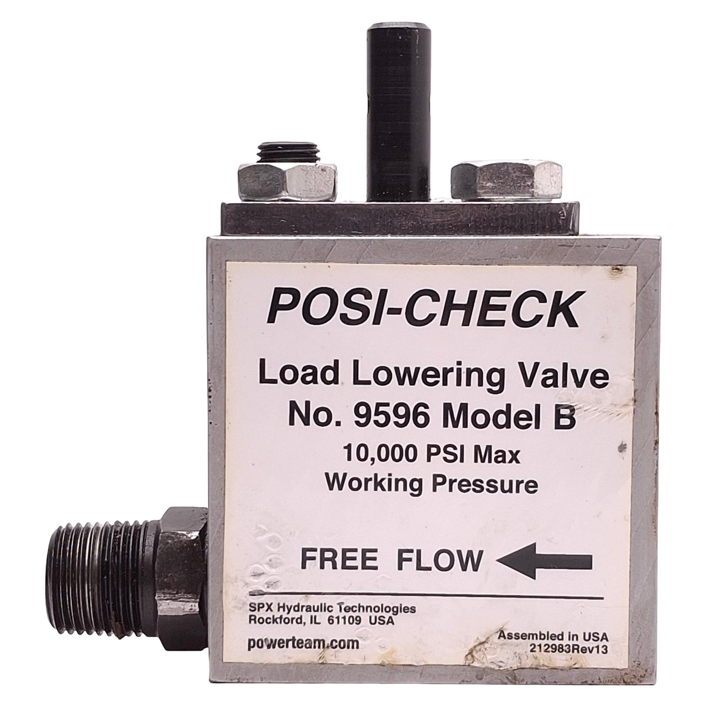 Used Power Team 9596 Hydraulic Posi-Check Valve 3/8 NPTF , 5GPM Flow, 10,000psi Max