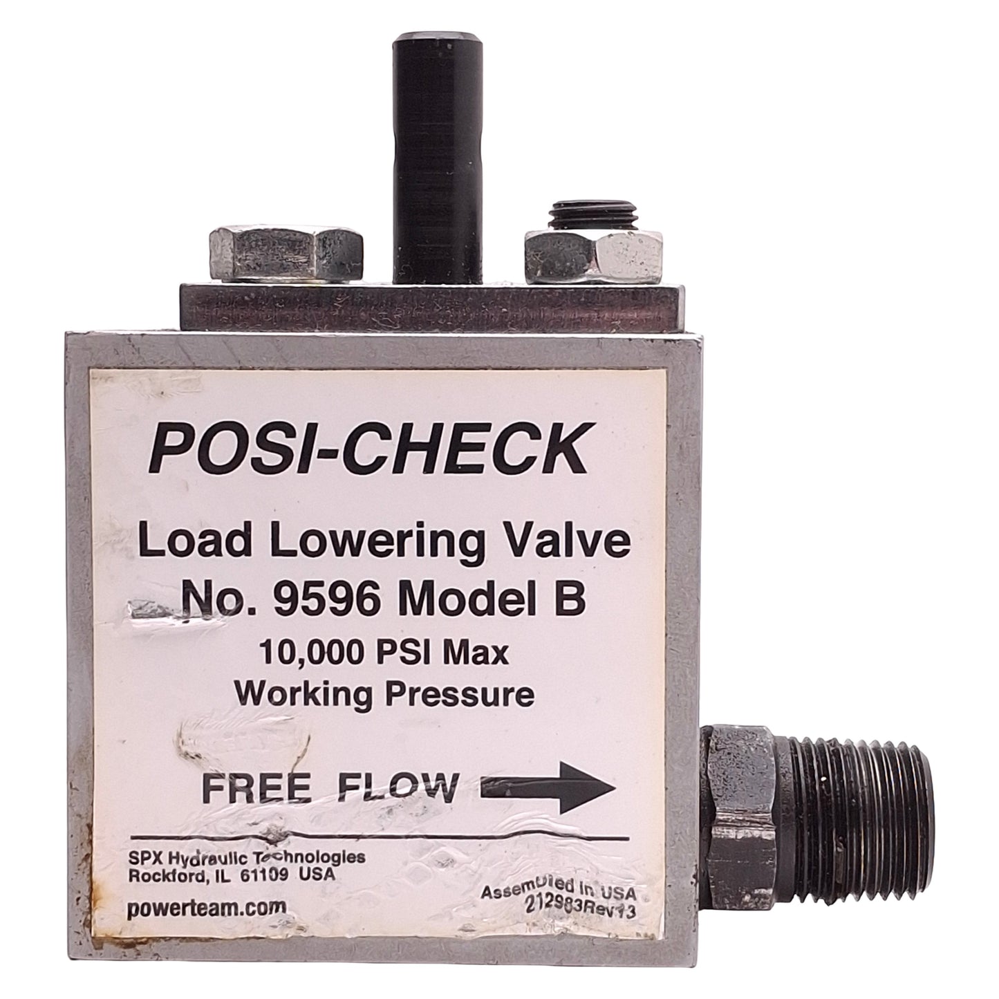 Used Power Team 9596 Hydraulic Posi-Check Valve 3/8 NPTF , 5GPM Flow, 10,000psi Max