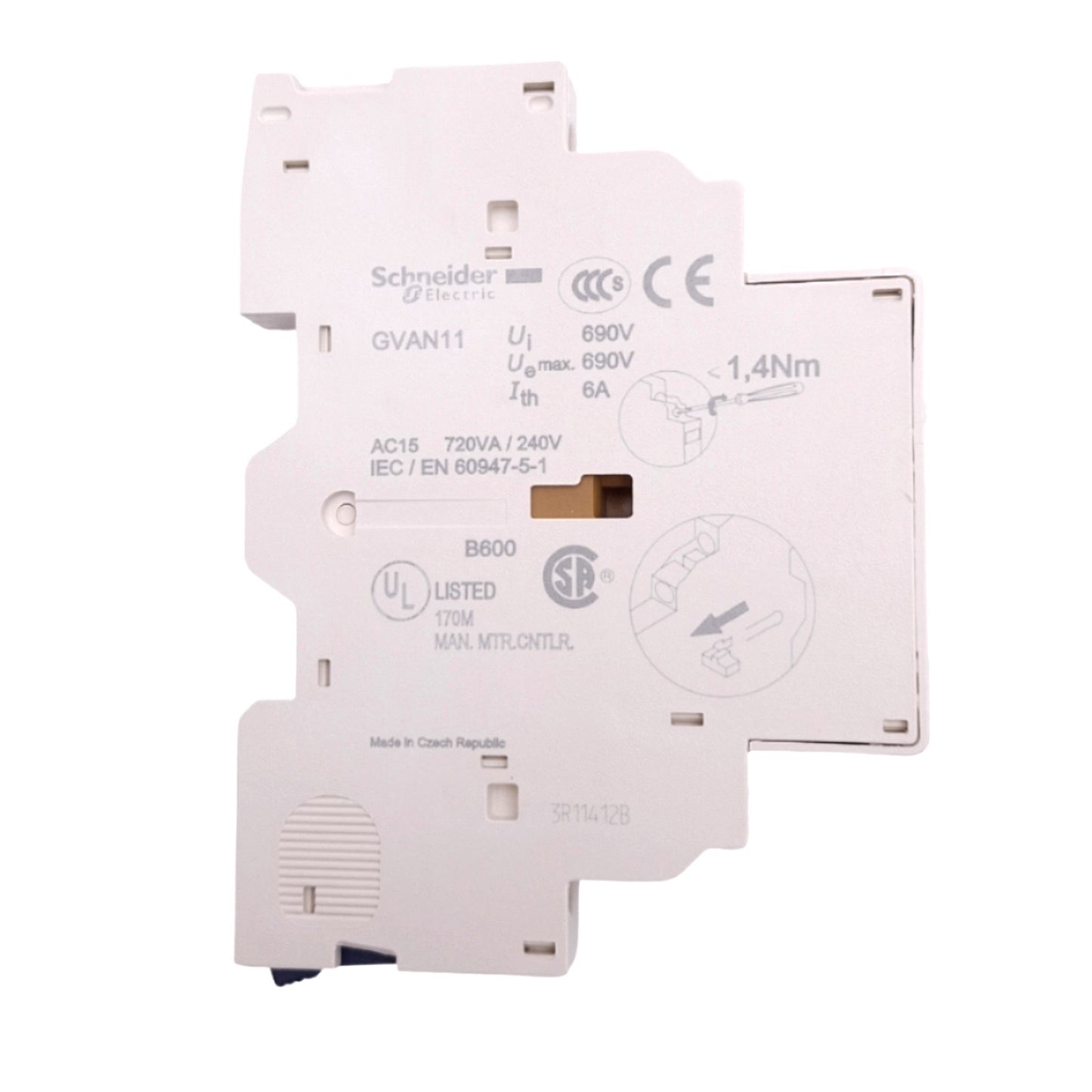 New Schneider Electric GVAN11 Auxiliary Contact Block, 1NO 1NC, 690VAC 6A Max