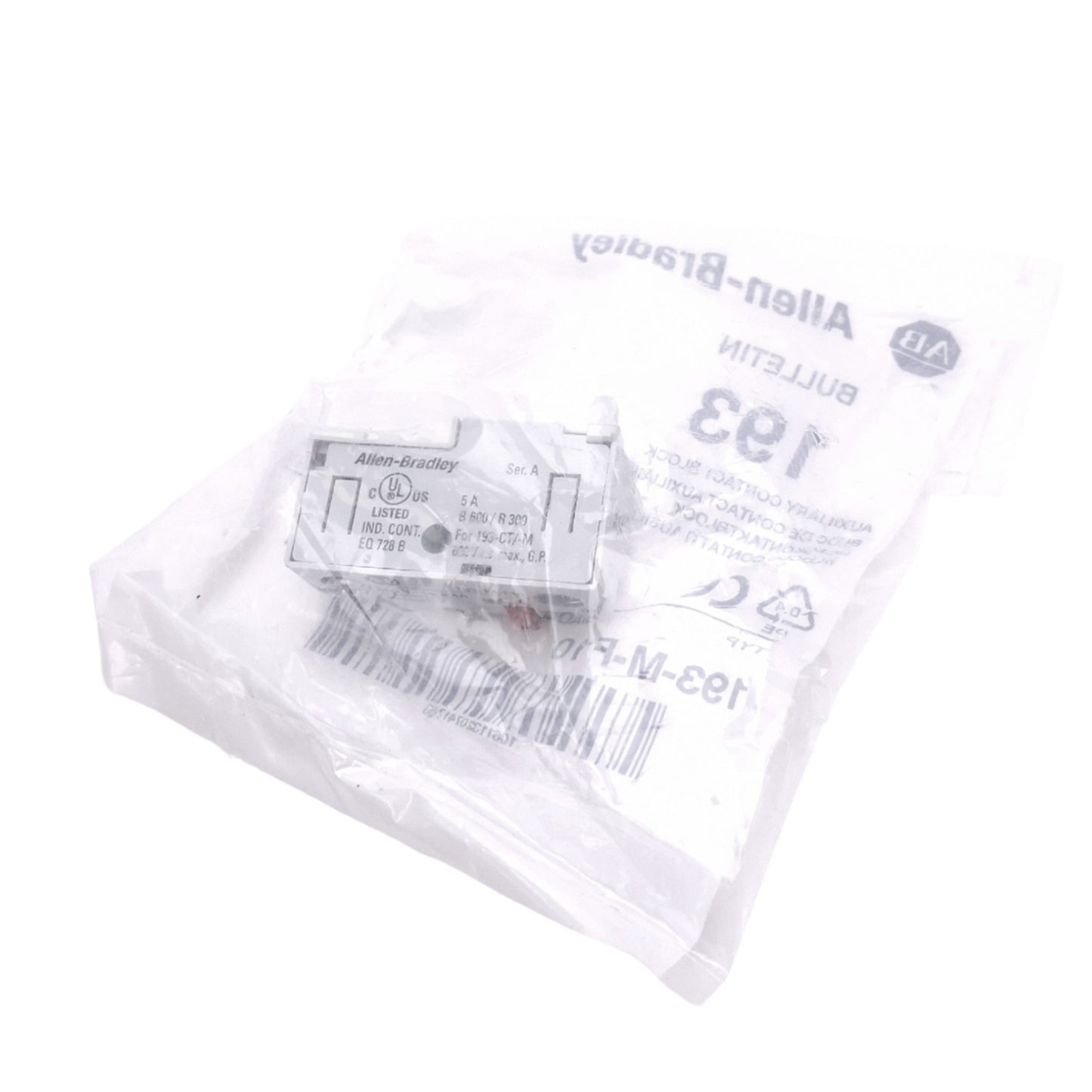 New Allen Bradley 193-M-F10 Auxiliary Contact Block for 193-M/193-CT, 1NO, 600VAC 5A