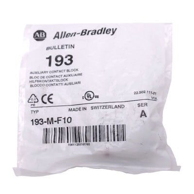 New Allen Bradley 193-M-F10 Auxiliary Contact Block for 193-M/193-CT, 1NO, 600VAC 5A