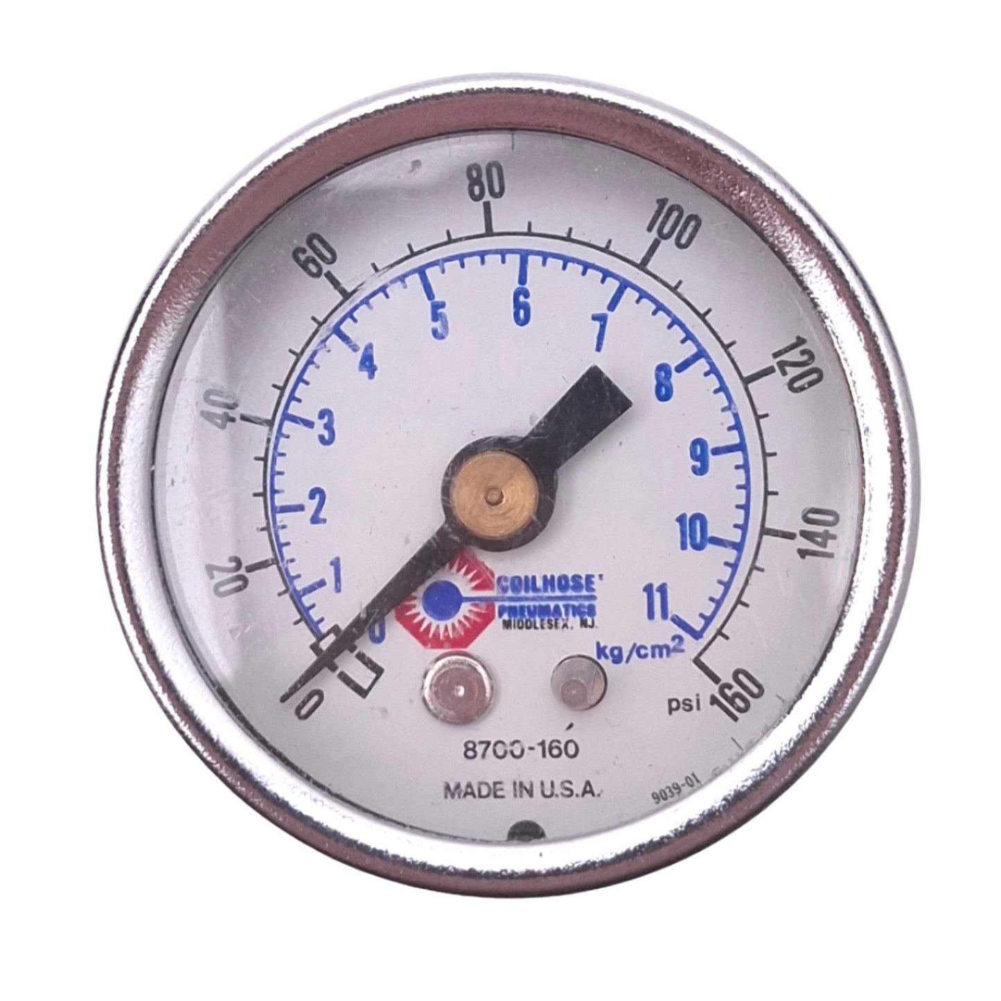 Used Coilhose Pneumatics 8700-160 Air Pressure Gauge, ø1-1/2in, 160psi, 1/8in NPT