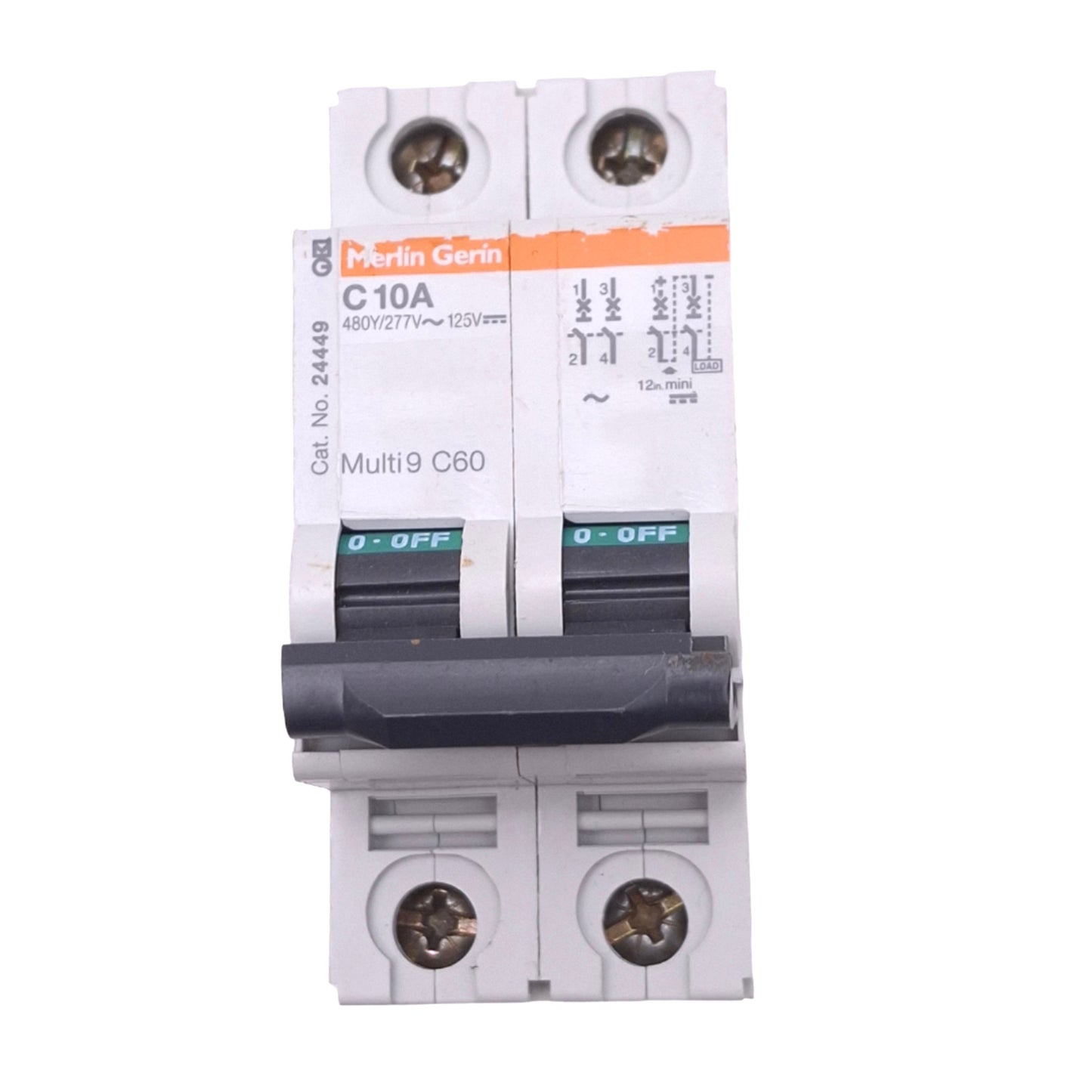 Used Merlin Gerin 24449 Multi9 C60 Circuit Breaker, 2-Pole, 10A, 480Y/277VAC