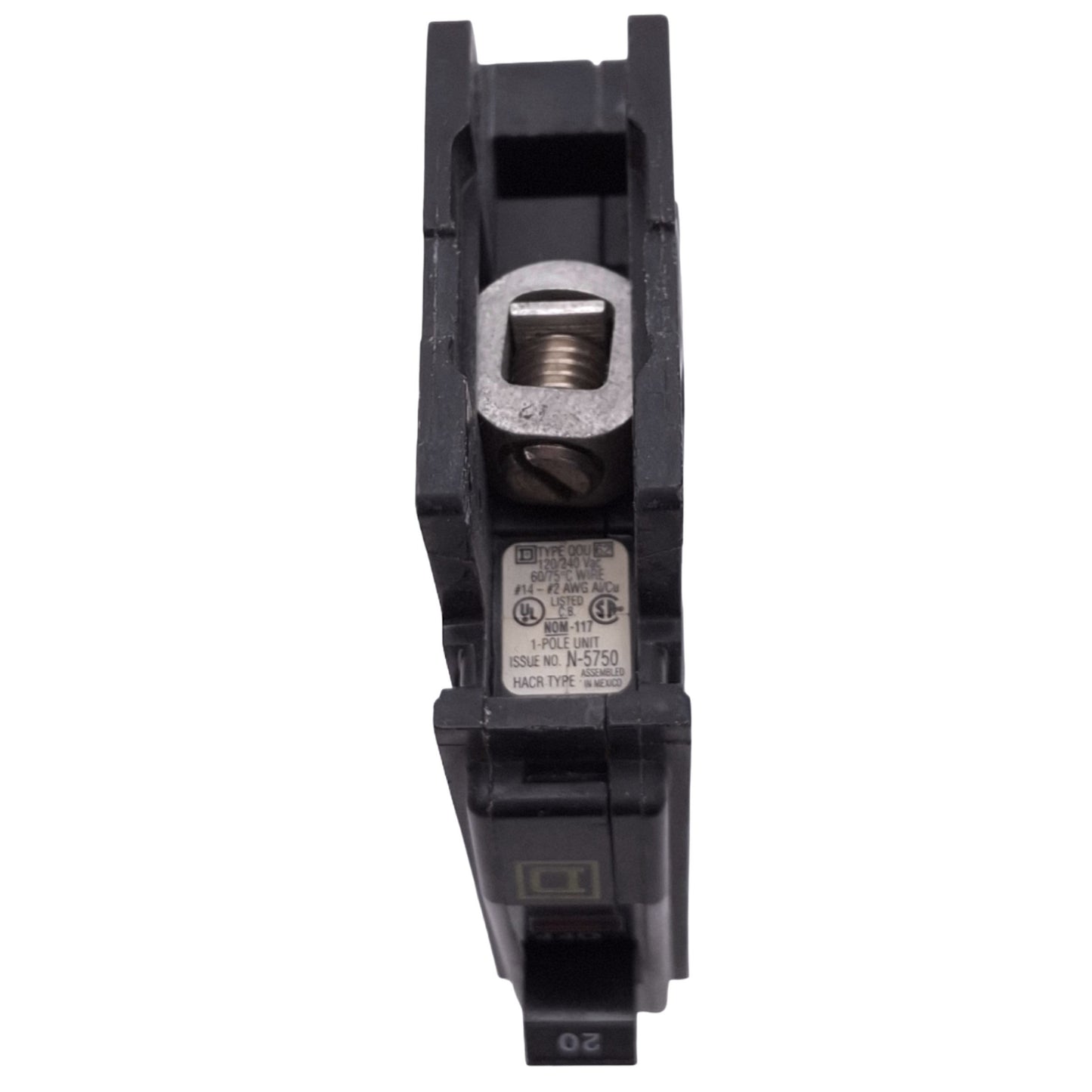 Used Square D QOU120 Circuit Breaker, 1-Pole, 20A, 120/240VAC Max, DIN Rail