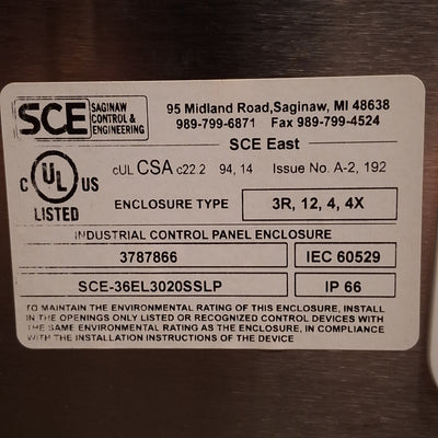 New Saginaw SCE-36EL3020SSLP Stainless Steel Enclosure, 36in H x 30in W x 20in D