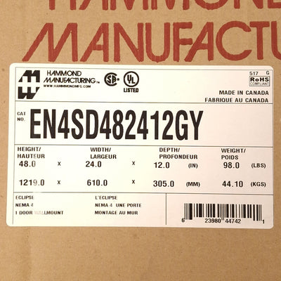 New Hammond EN4SD482412GY Light Gray Steel Enclosure, 48in H x 24in W x 12in D