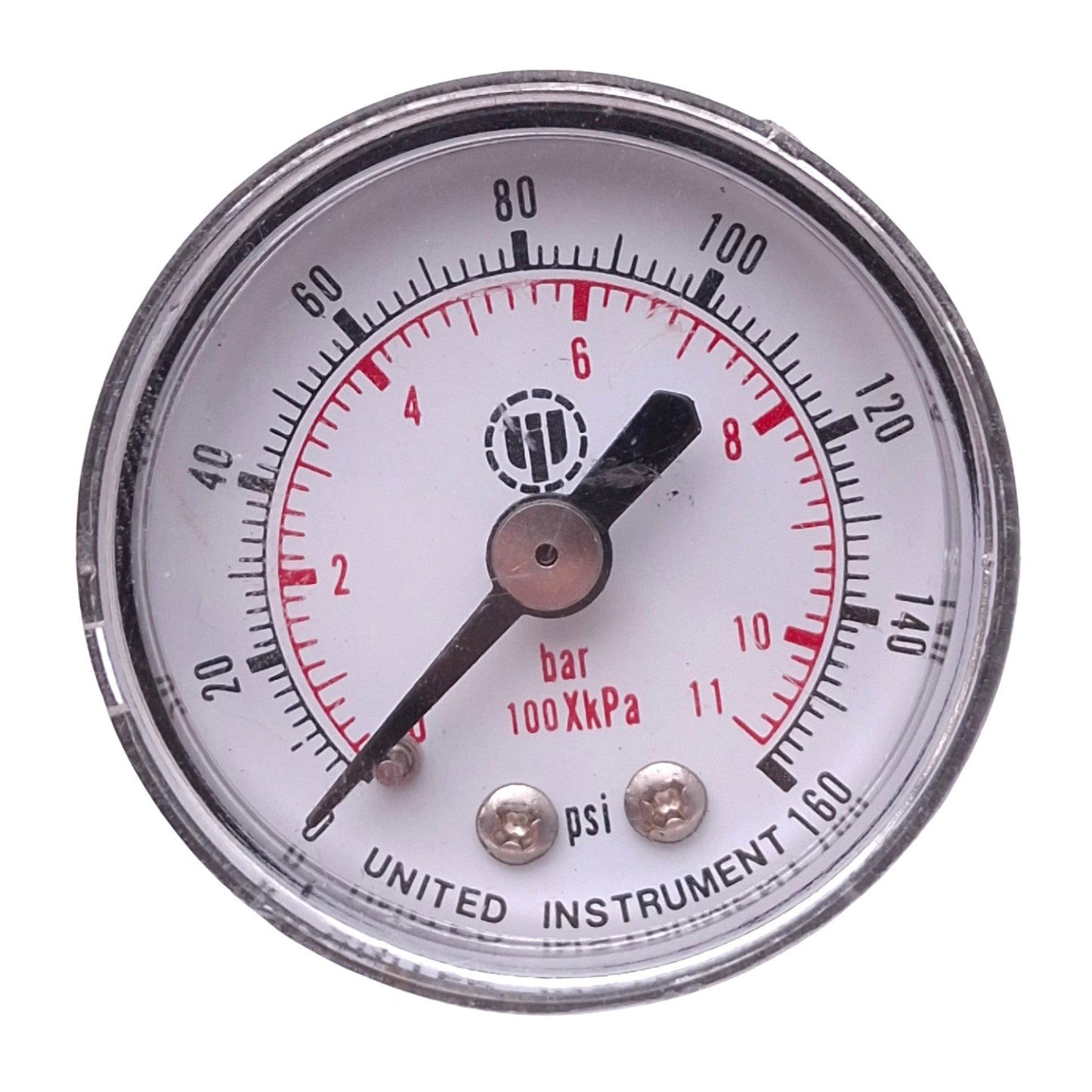 Used United Instrument 4FLZ8 Air Pressure Gauge, ø1-1/2in, 160psi, 1/8in NPT