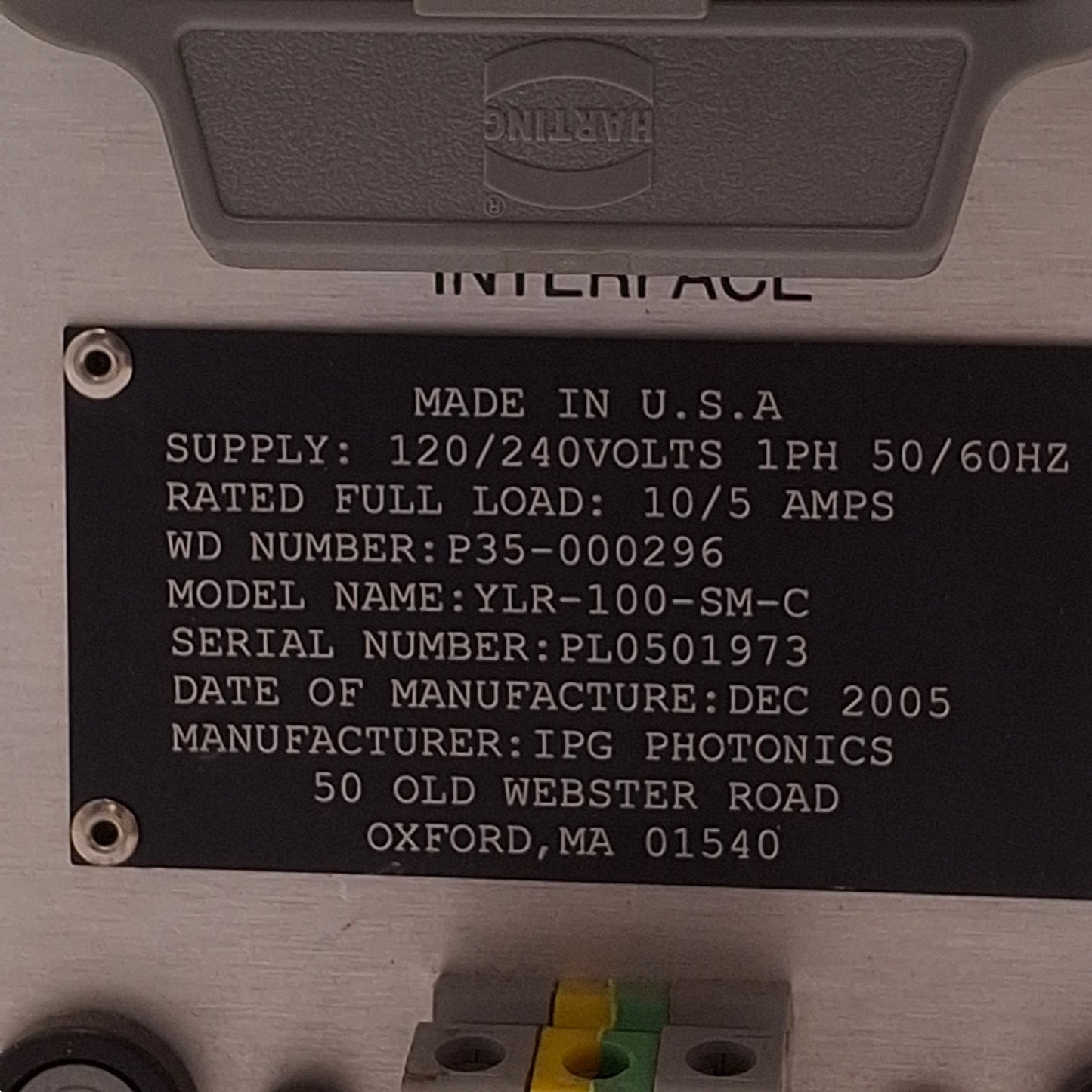 Used IPG Photonics YLR-100-SM-C Ytterbium Single-Mode Fiber Laser 100W 1070nm 120VAC