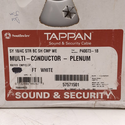 New – Open box Southwire P40073-1B Tappan Sound & Security Cable, 4-Conductor, 18AWG, 500ft