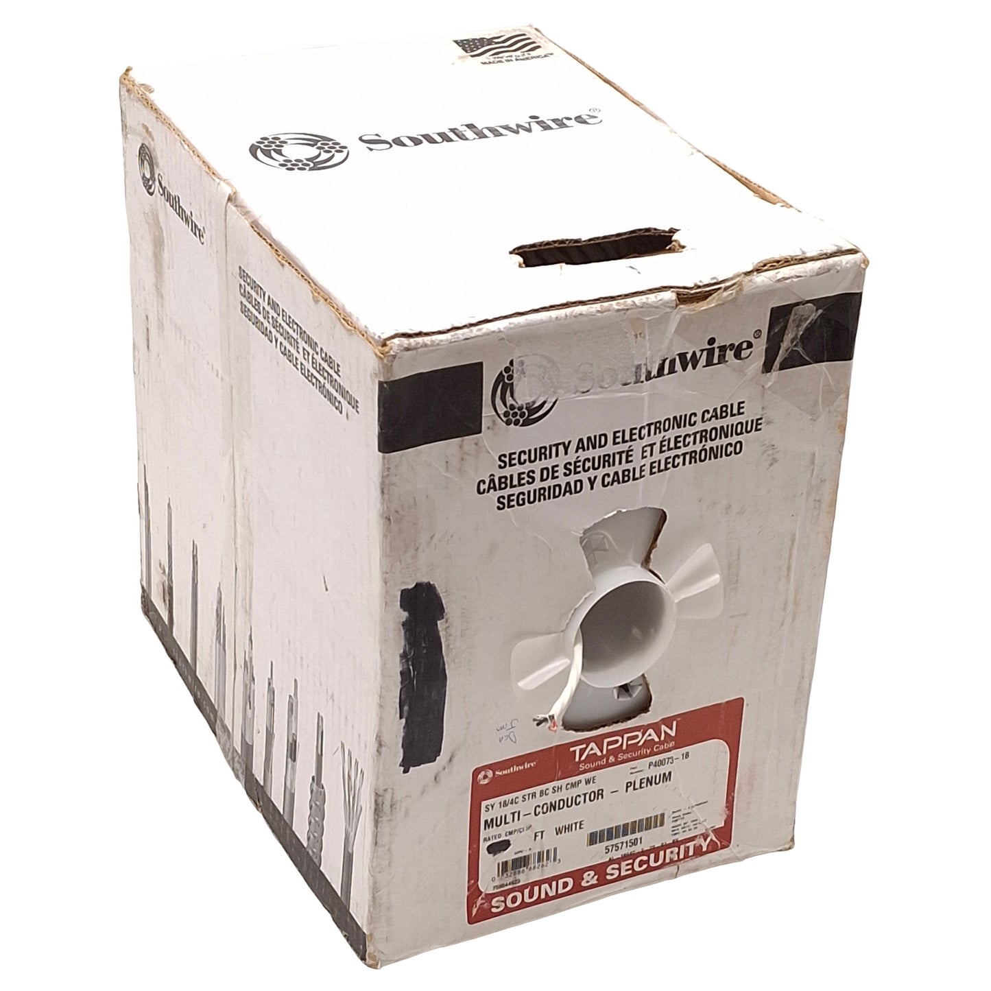 New – Open box Southwire P40073-1B Tappan Sound & Security Cable, 4-Conductor, 18AWG, 500ft