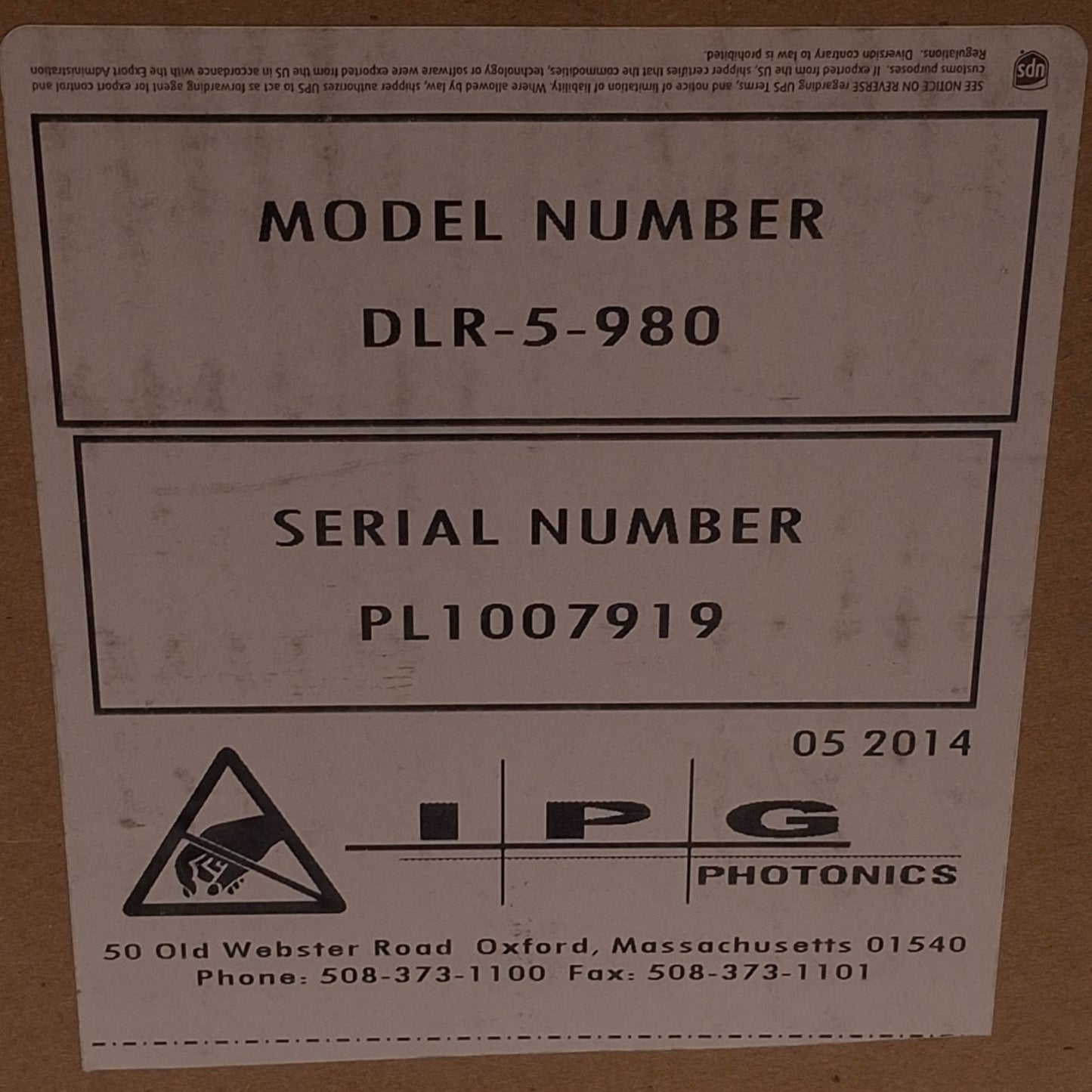 New – Open box IPG Photonics DLR-5-980 Direct Diode Fiber Laser System 700-900nm, 100-240VAC