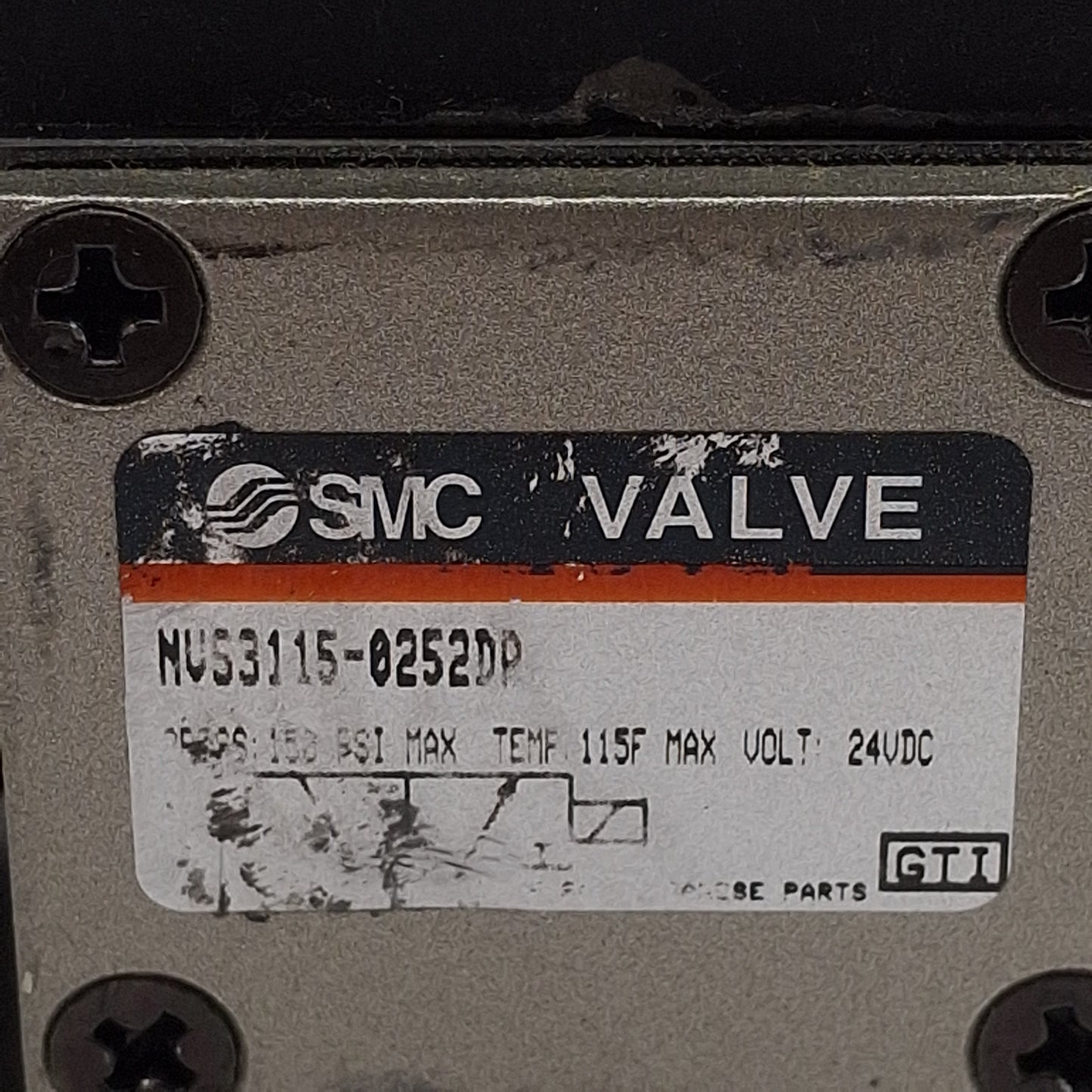 Used SMC NVS3115-0252DP Solenoid Valve, 3-Way, Rc1/4, 150psi Max, 24VDC Coil