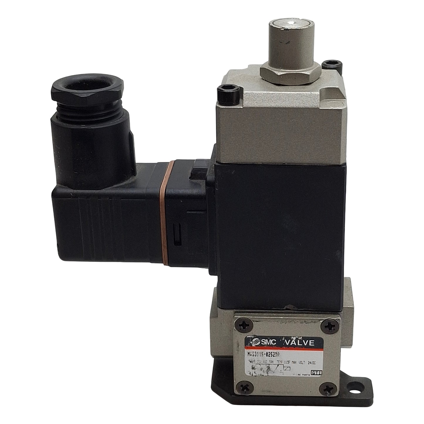 Used SMC NVS3115-0252DP Solenoid Valve, 3-Way, Rc1/4, 150psi Max, 24VDC Coil