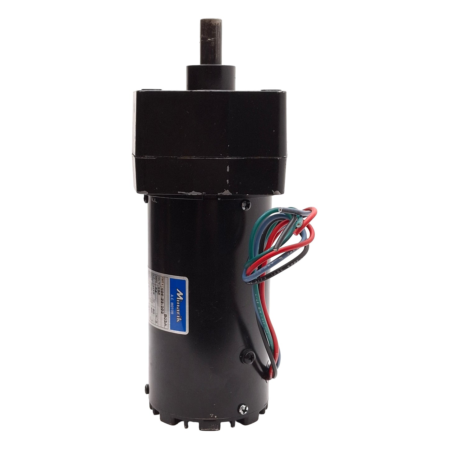 Used Minarik 506-23-002 AC Gearmotor, 30:1, 1/15HP, 67in-lb, 57rpm, 3Ø 230VAC 0.54A