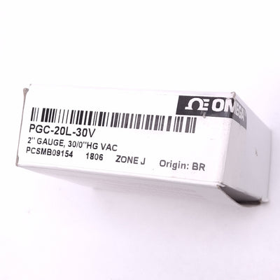 New Omega PGC-20L-30V Vacuum Gauge, ø2in Face, 0 to 30in.Hg vac, 1/4in NPT