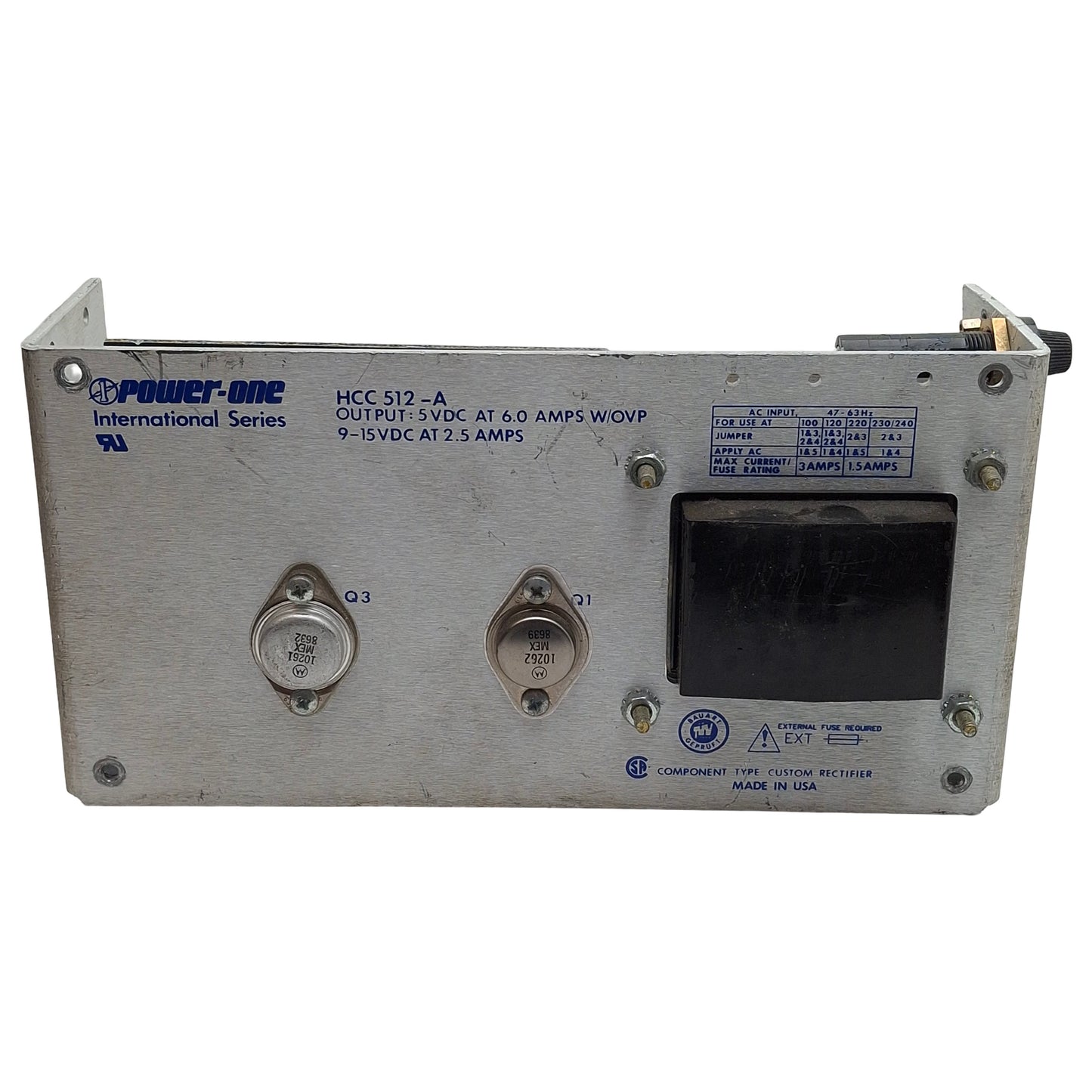 Used Power-One HCC512-A Power Supply, 100-240VAC In, 6A 5VDC/2.5A 9-15VDC Out