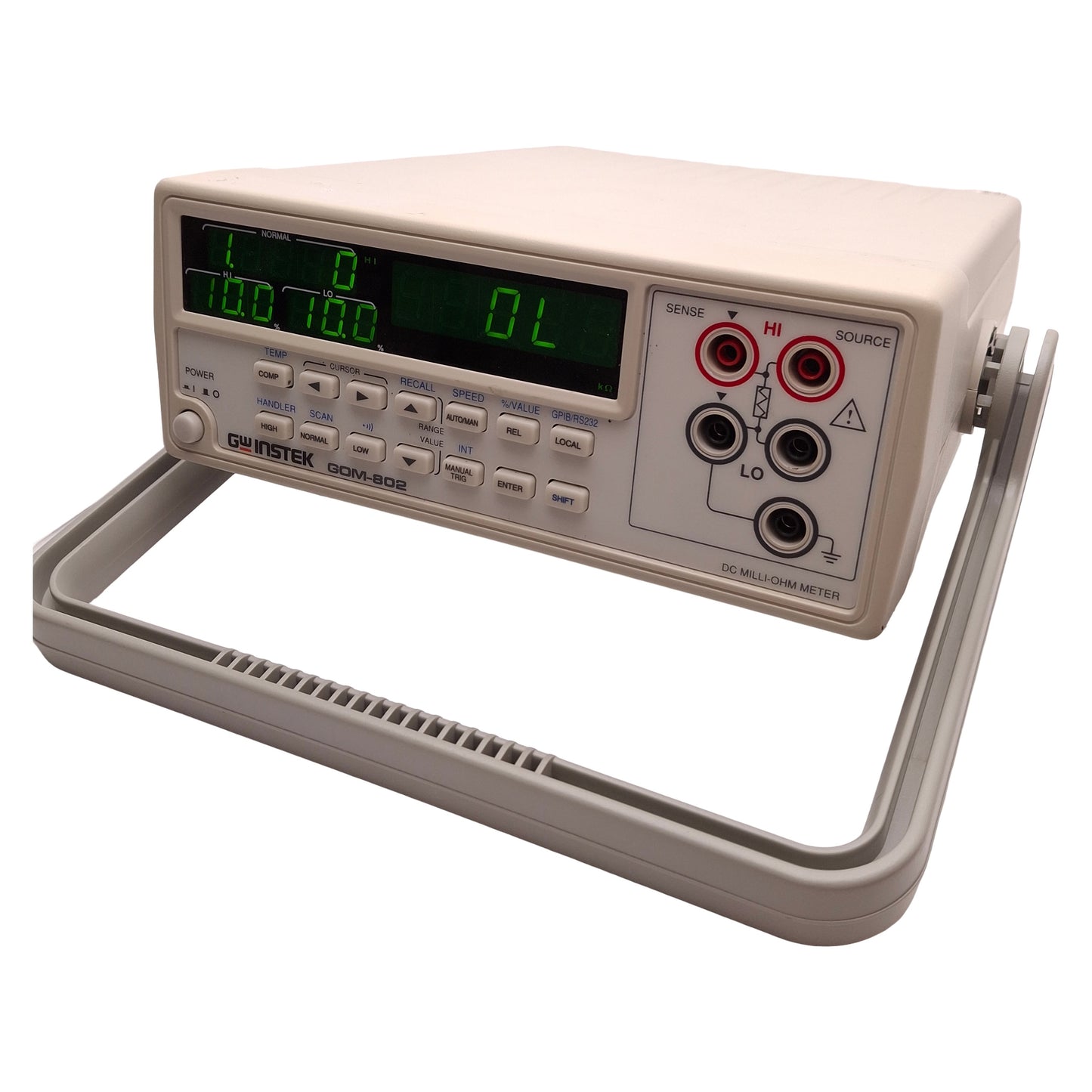 Used GWinstek GOM-802 D.C. Milli-Ohm Meter 100-230VAC, 27VA Max *Broken Handle*