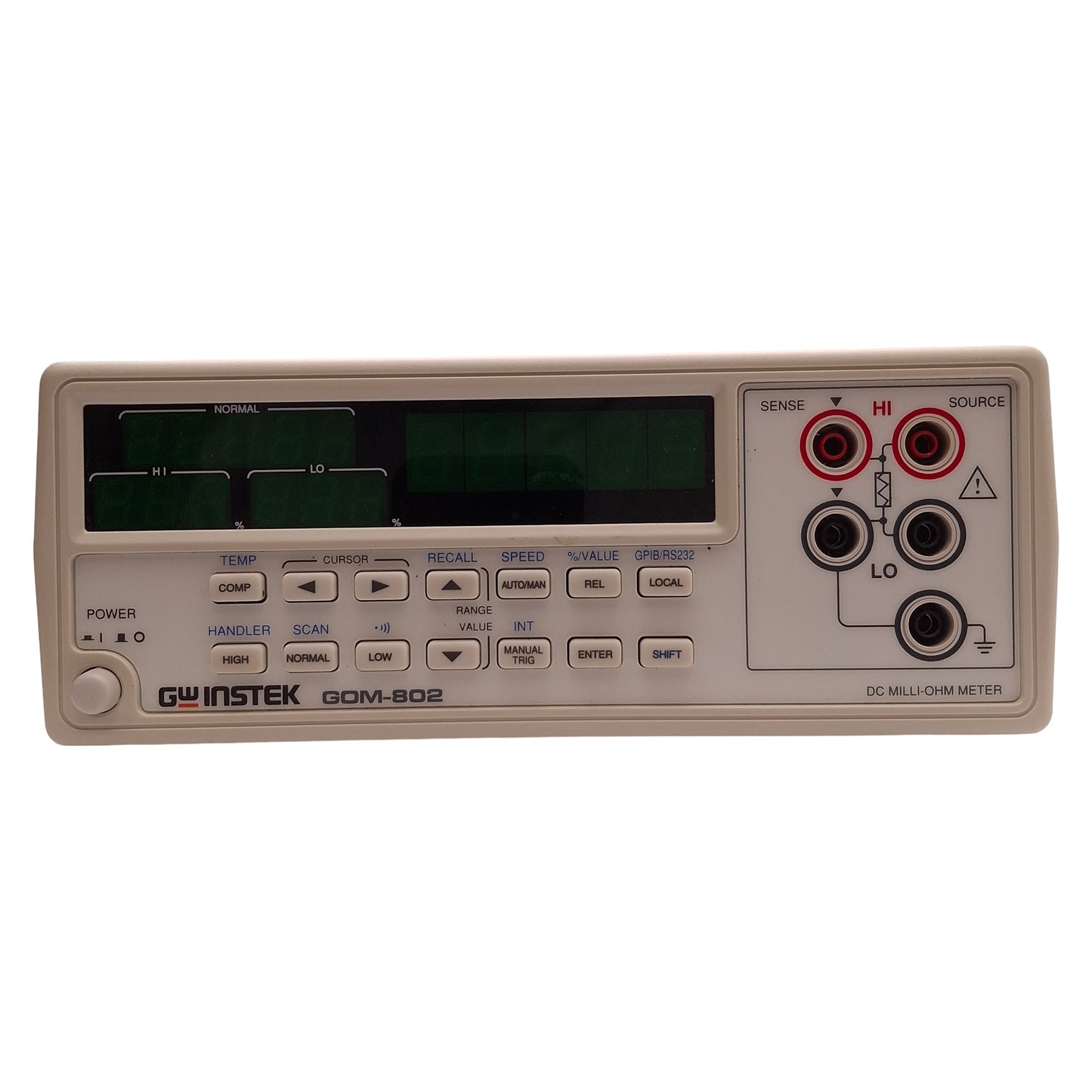 Used GWinstek GOM-802 D.C. Milli-Ohm Meter 100-230VAC, 27VA Max *Broken Handle*
