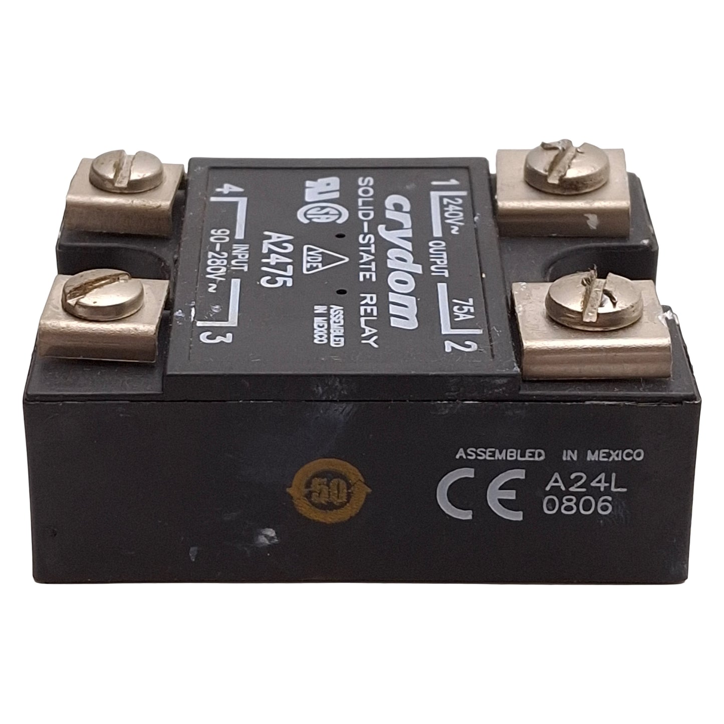 Used Crydom A2475 Solid-State Relay, SPST-NO, 90-280VAC Input, 75A 240VAC Output