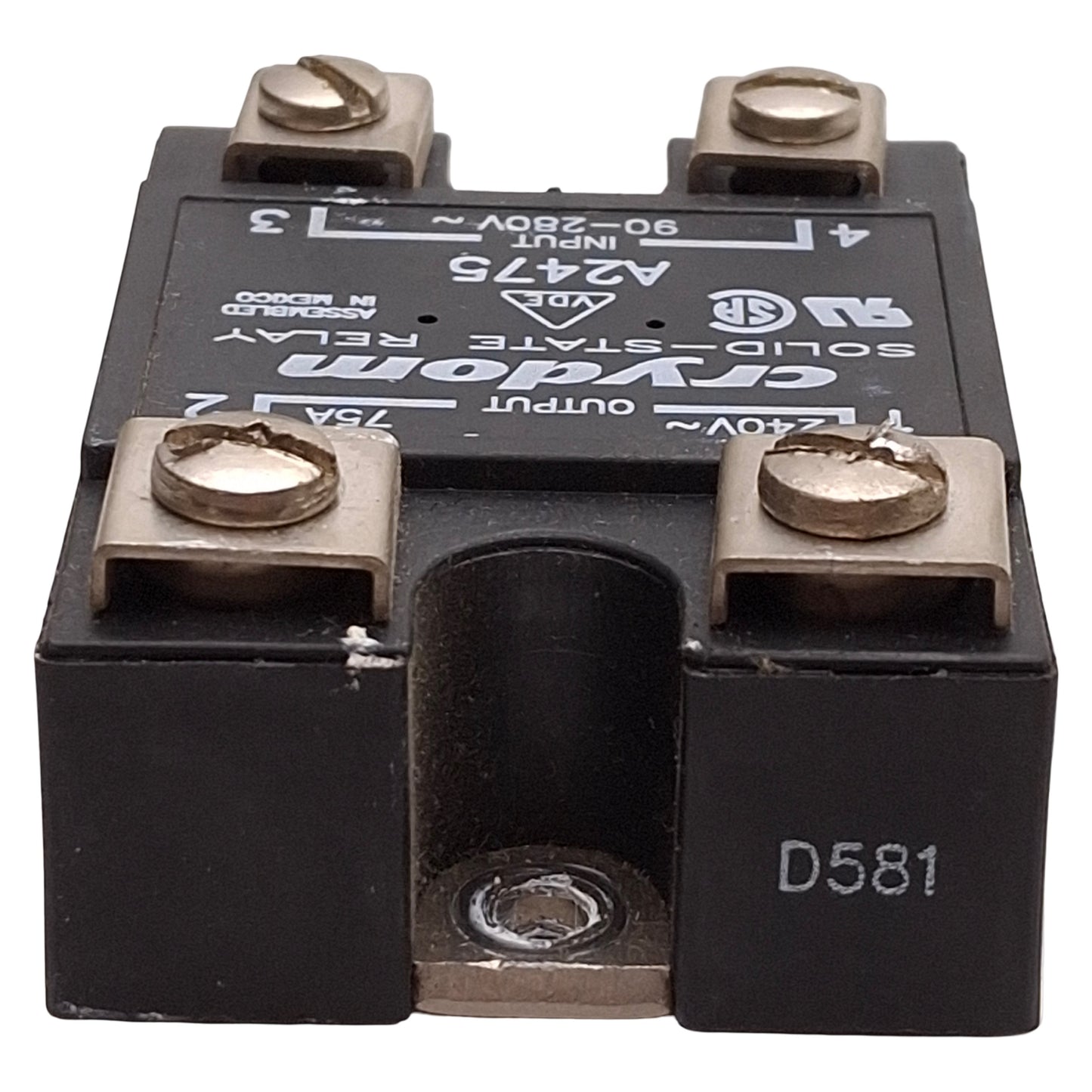 Used Crydom A2475 Solid-State Relay, SPST-NO, 90-280VAC Input, 75A 240VAC Output