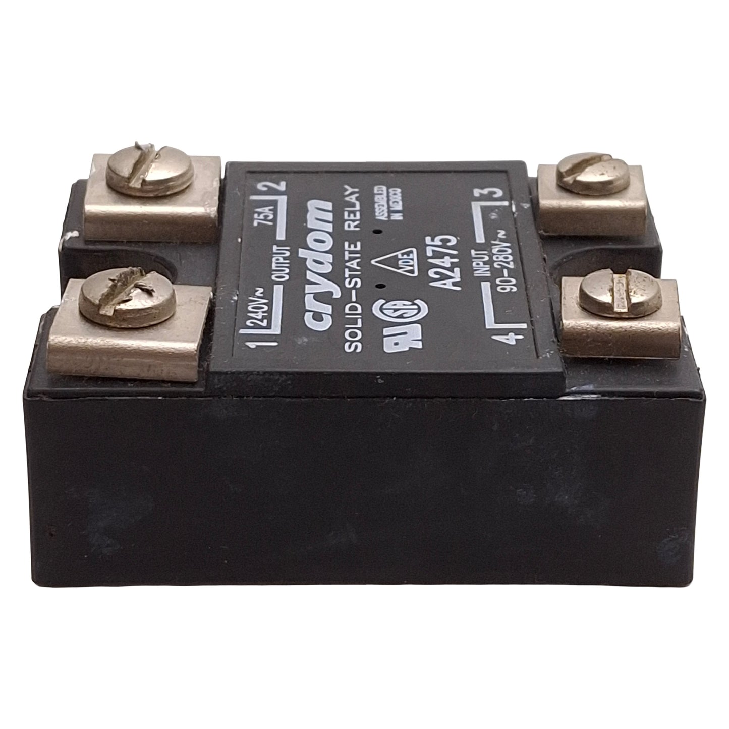 Used Crydom A2475 Solid-State Relay, SPST-NO, 90-280VAC Input, 75A 240VAC Output