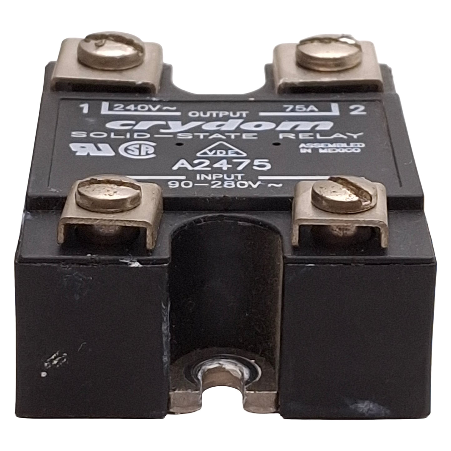 Used Crydom A2475 Solid-State Relay, SPST-NO, 90-280VAC Input, 75A 240VAC Output