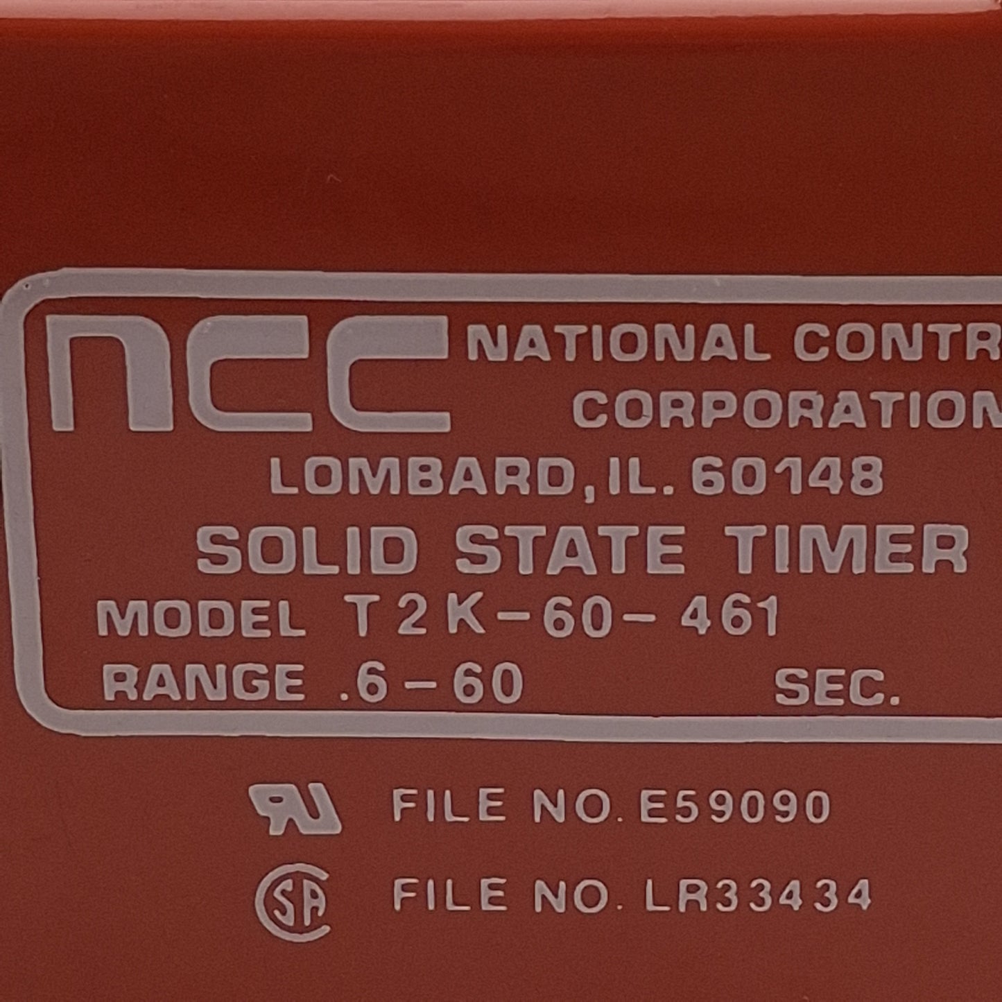 Used NCC T2K-60-461 Solid-State Time Delay Relay, 0.6-60sec Range, 120VAC In, 11-Pin