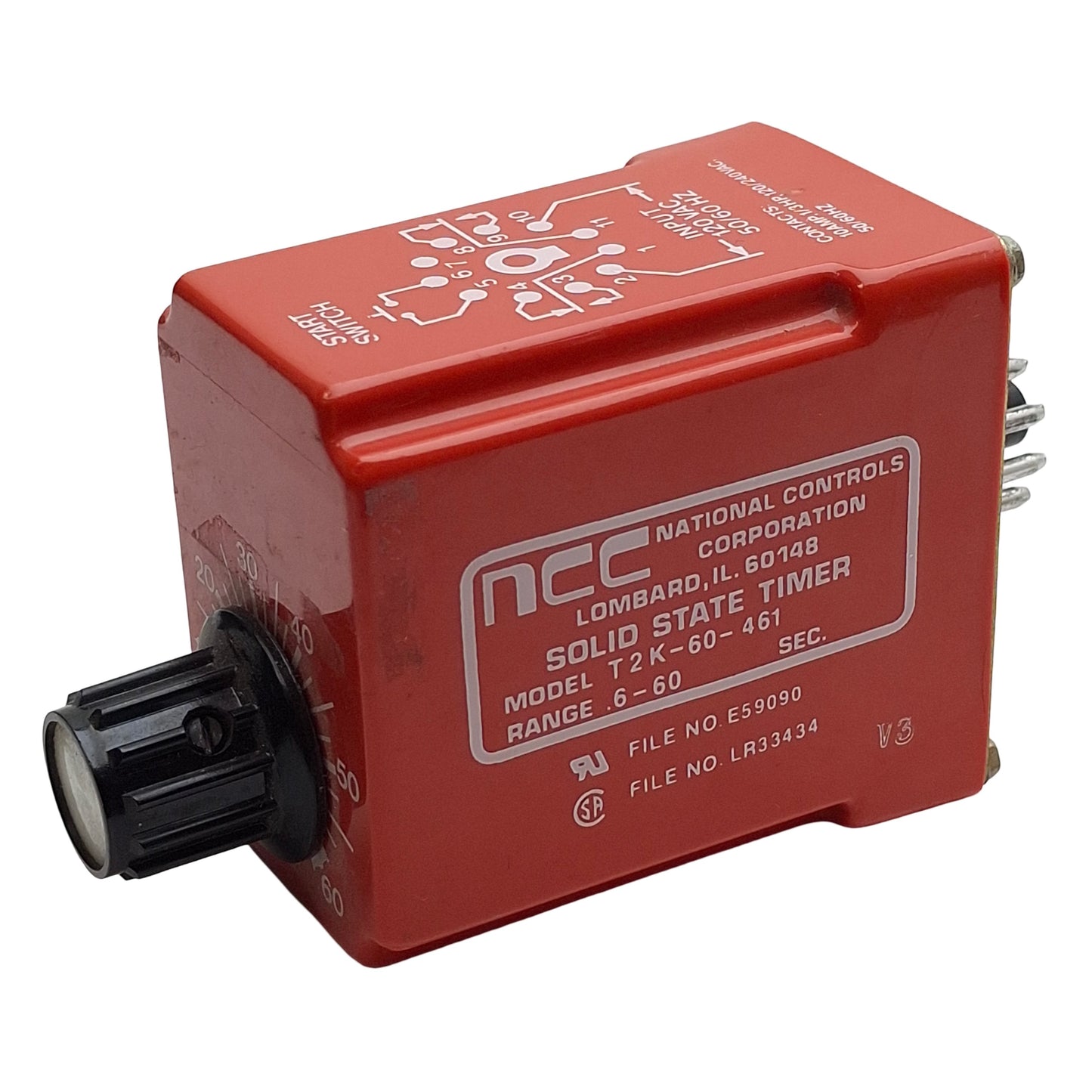 Used NCC T2K-60-461 Solid-State Time Delay Relay, 0.6-60sec Range, 120VAC In, 11-Pin