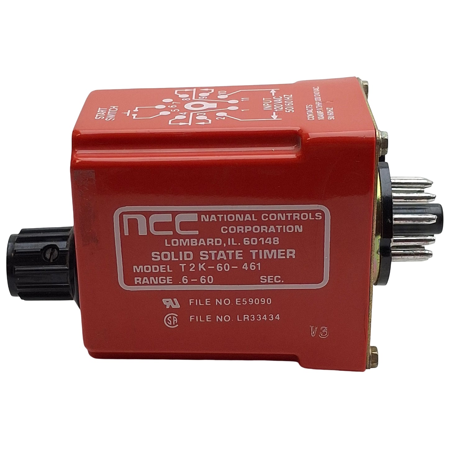 Used NCC T2K-60-461 Solid-State Time Delay Relay, 0.6-60sec Range, 120VAC In, 11-Pin