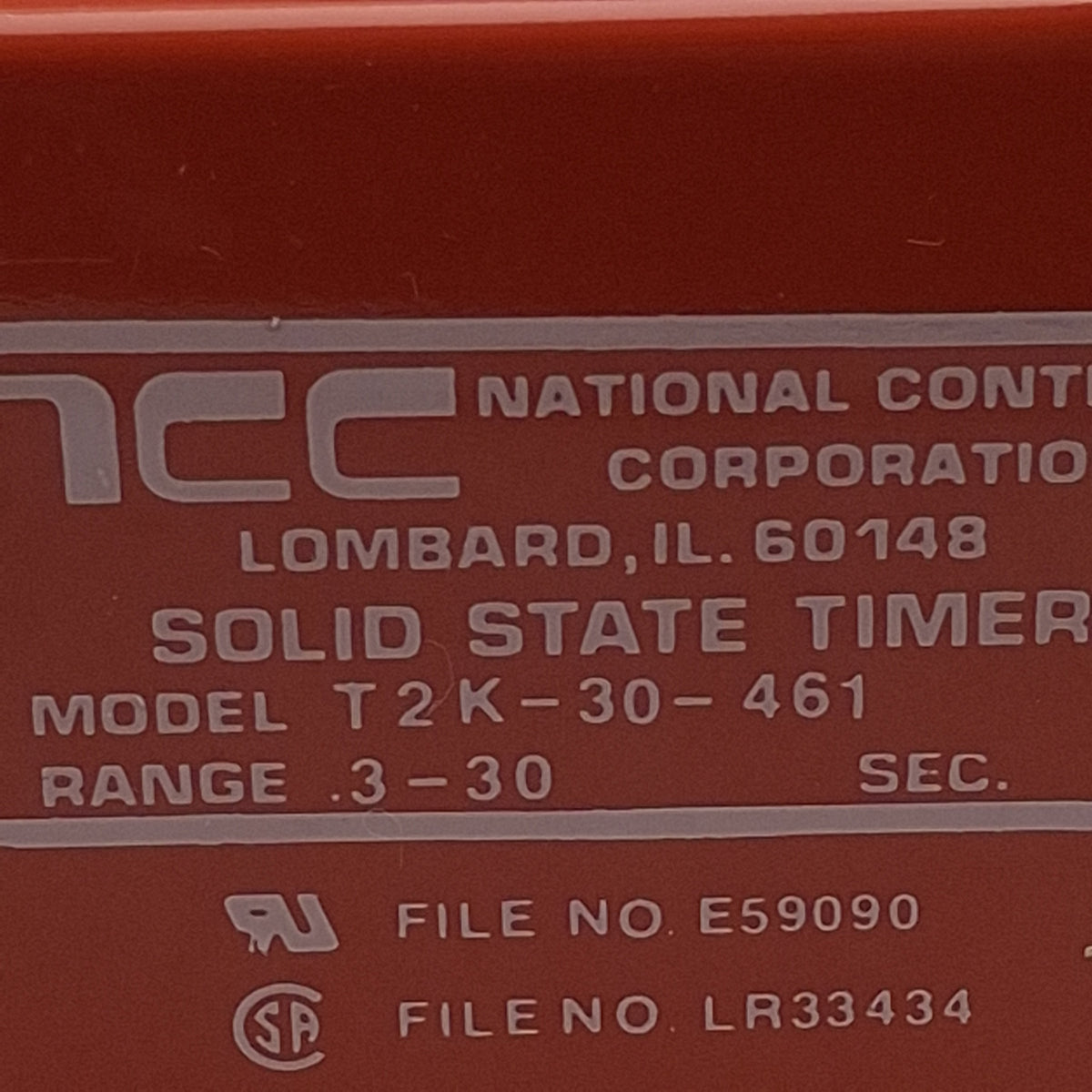 Used NCC T2K-30-461 Solid-State Time Delay Relay, 0.3-30sec Range, 120VAC In, 11-Pin