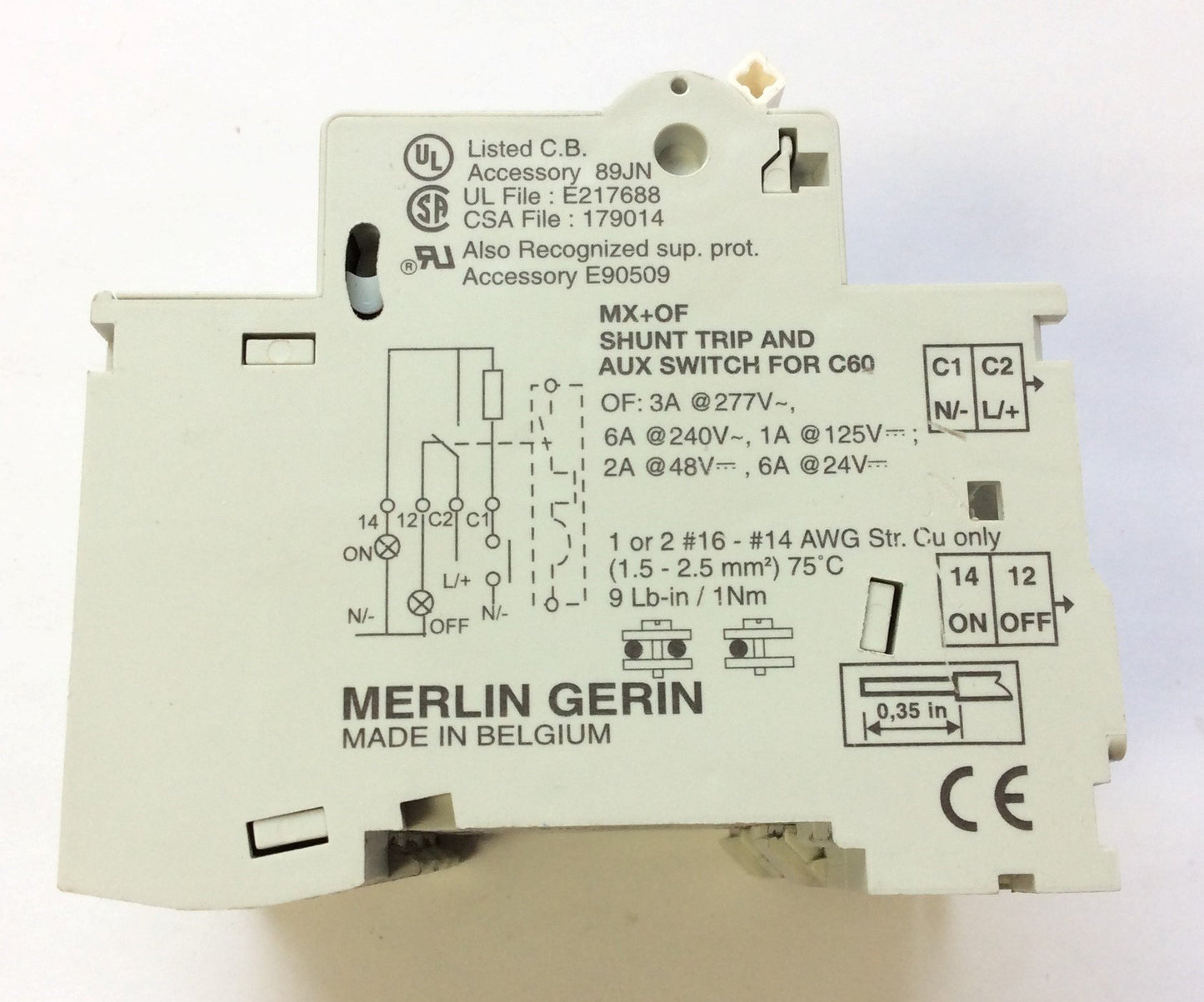 Used Merlin Gerin C60A 17469 Circuit Breaker, MX+OF SPDT Switch 12-24V Multi 9 27118