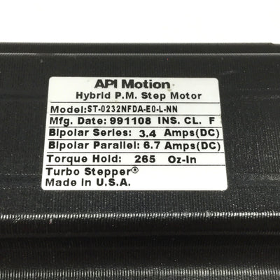 Used API Motion ST-0232NFDA-E0-L-NN Turbo Stepper Hybrid PM Motor 265oz-in, NEMA 23
